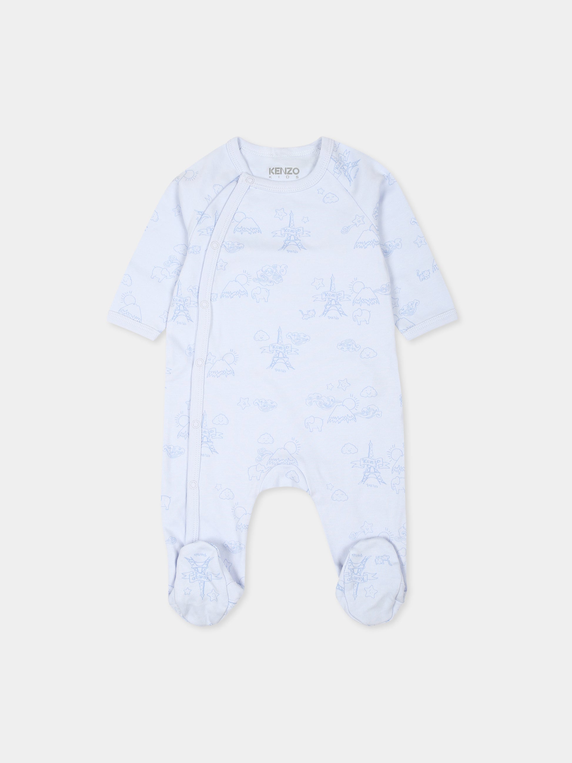 Set tutina celeste per neonato con Tour Eiffel e logo,Kenzo Kids,K60456 771