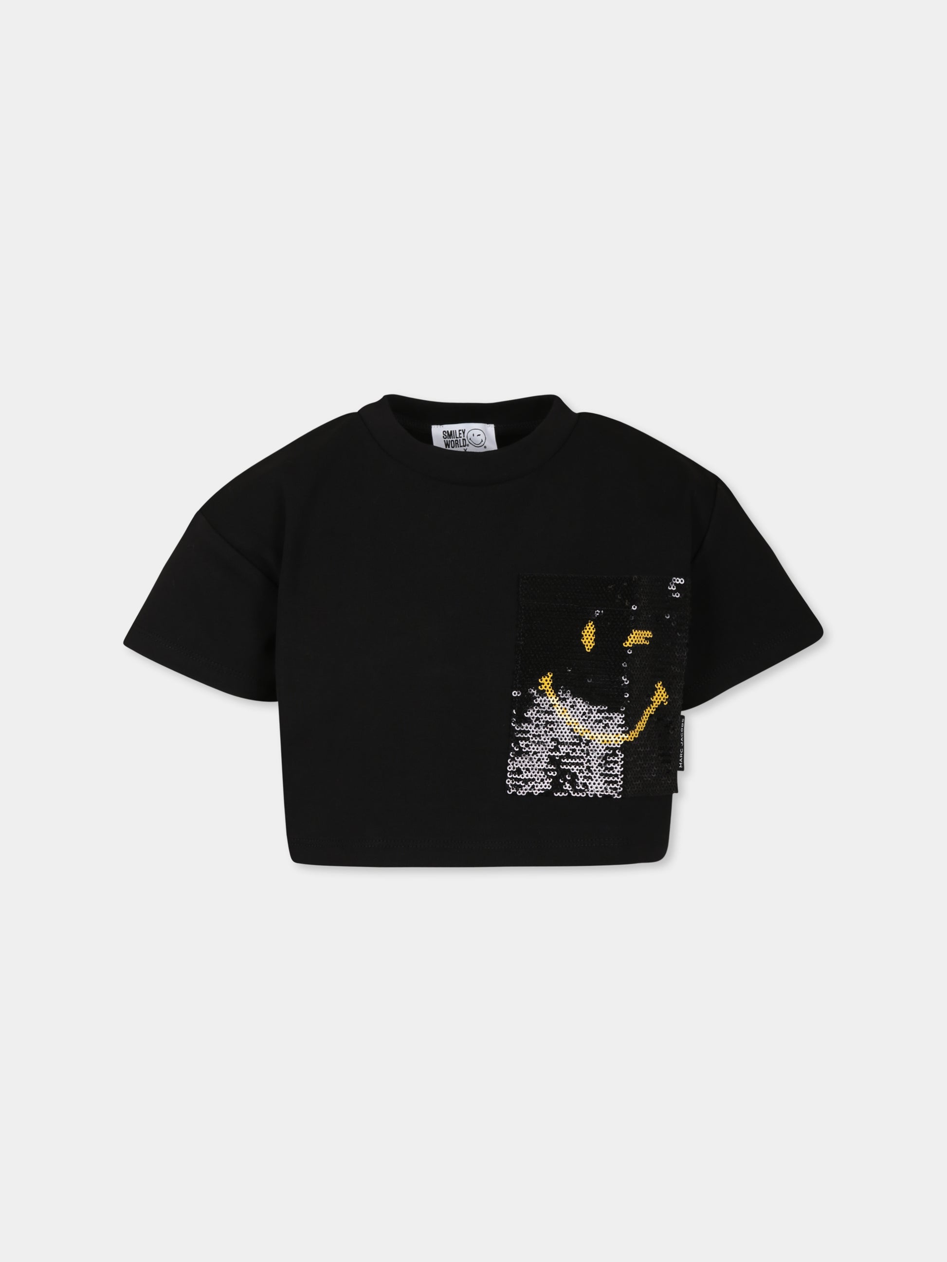 T-shirt crop nera per bambina con smile,Marc Jacobs,W60384 09B