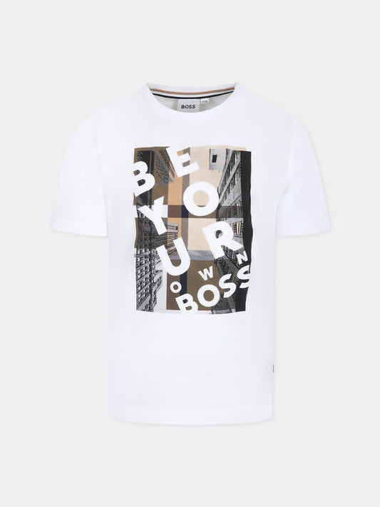 White t-shirt for boy with logo