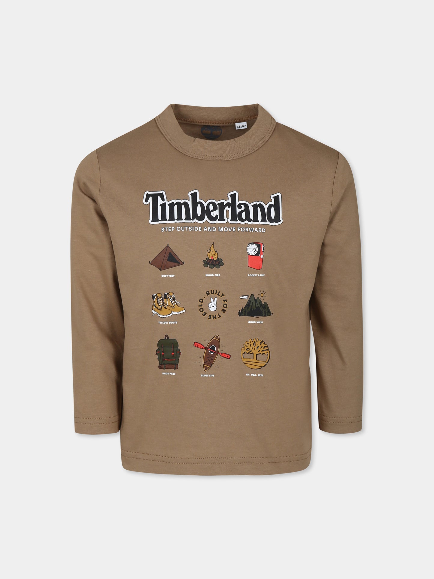 T-shirt beige per bambino con logo,Timberland,T60299 260