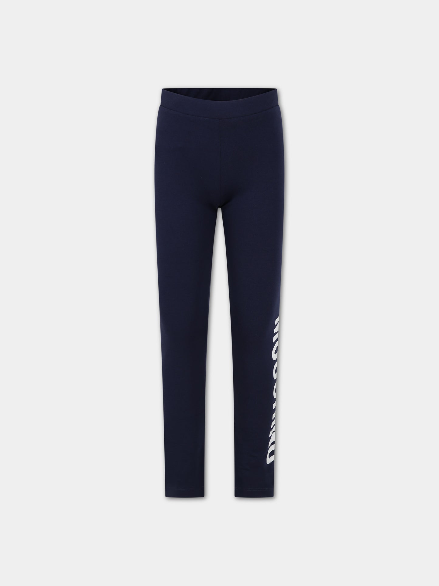 Leggings blu per bambina con logo,Moschino Kids,HAP04X LBA11 40016