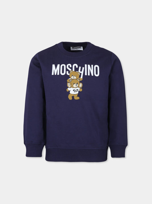 Felpa blu per bambini con due Teddy Bears,Moschino Kids,H6F05R LCA43 40016