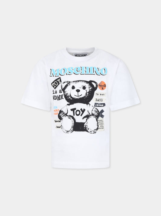 T-shirt bianca per bambini con Teddy Bears e slogan,Moschino Kids,H8M03R LAA20 10101