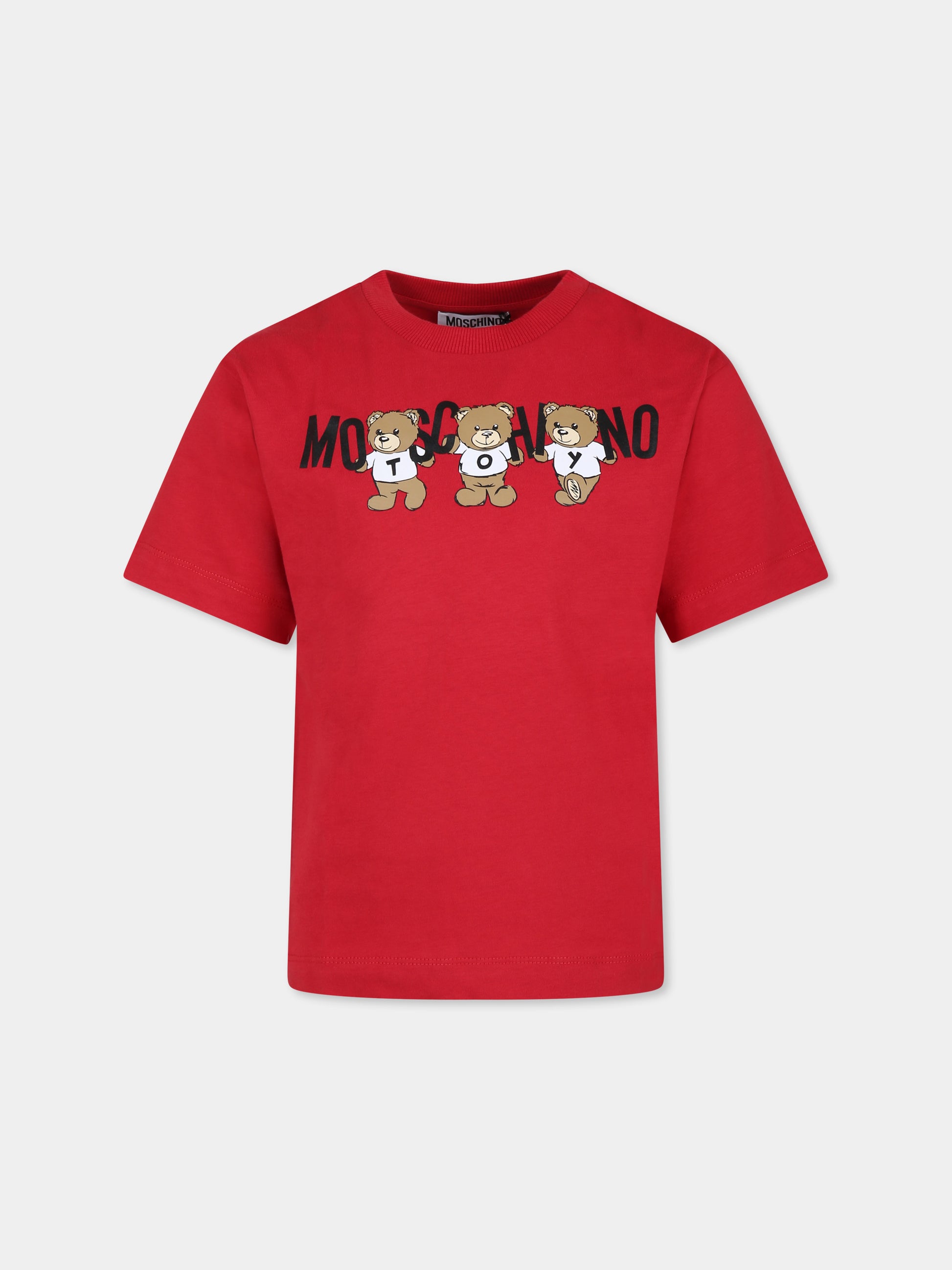 T-shirt bordeaux per bambini con tre Teddy Bears,Moschino Kids,H9M03R LAA10 50307