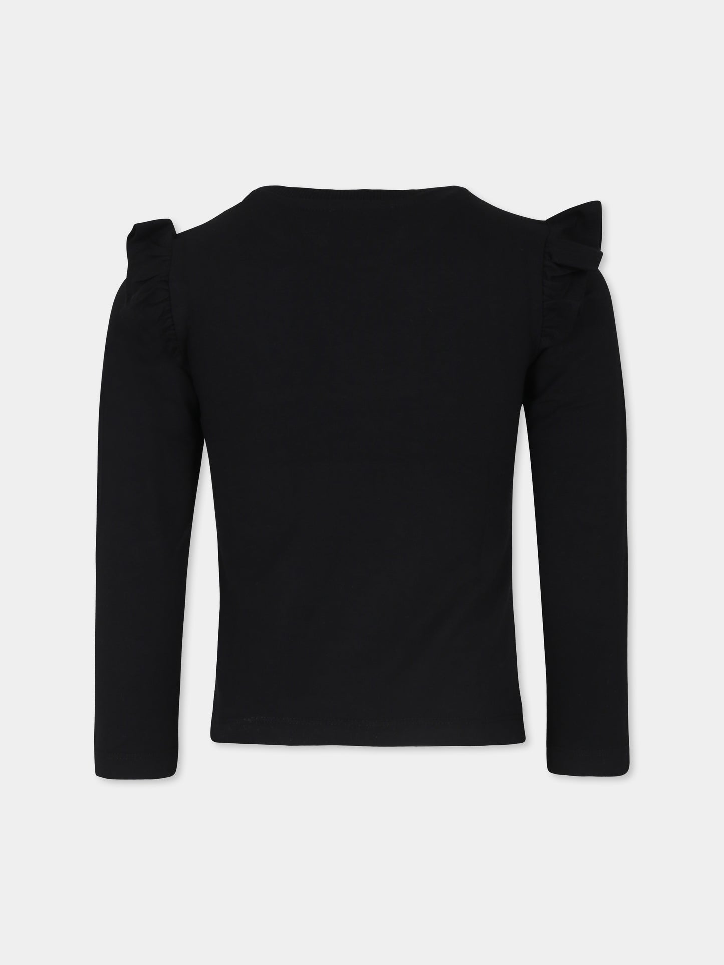 T-shirt nera per bambina con Teddy Bear e cuori,Moschino Kids,HDO00T LBA11 60100