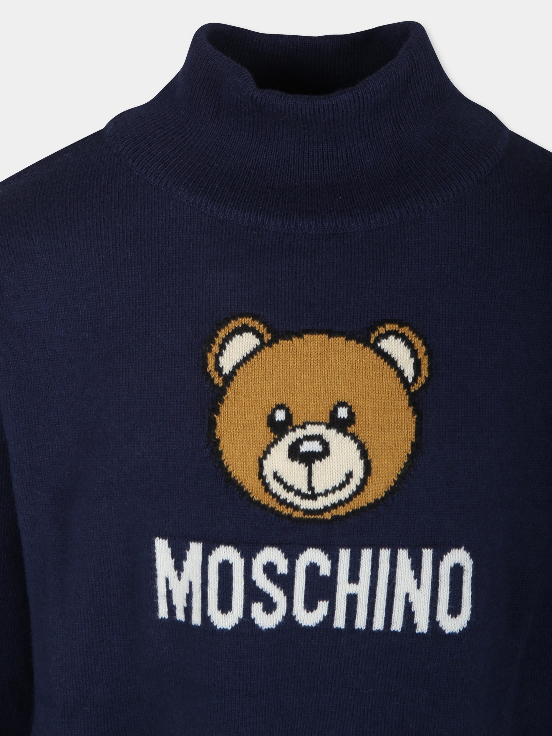 Vestito blu per bambina con Teddy Bear,Moschino Kids,HDV0FF LHE43 40016