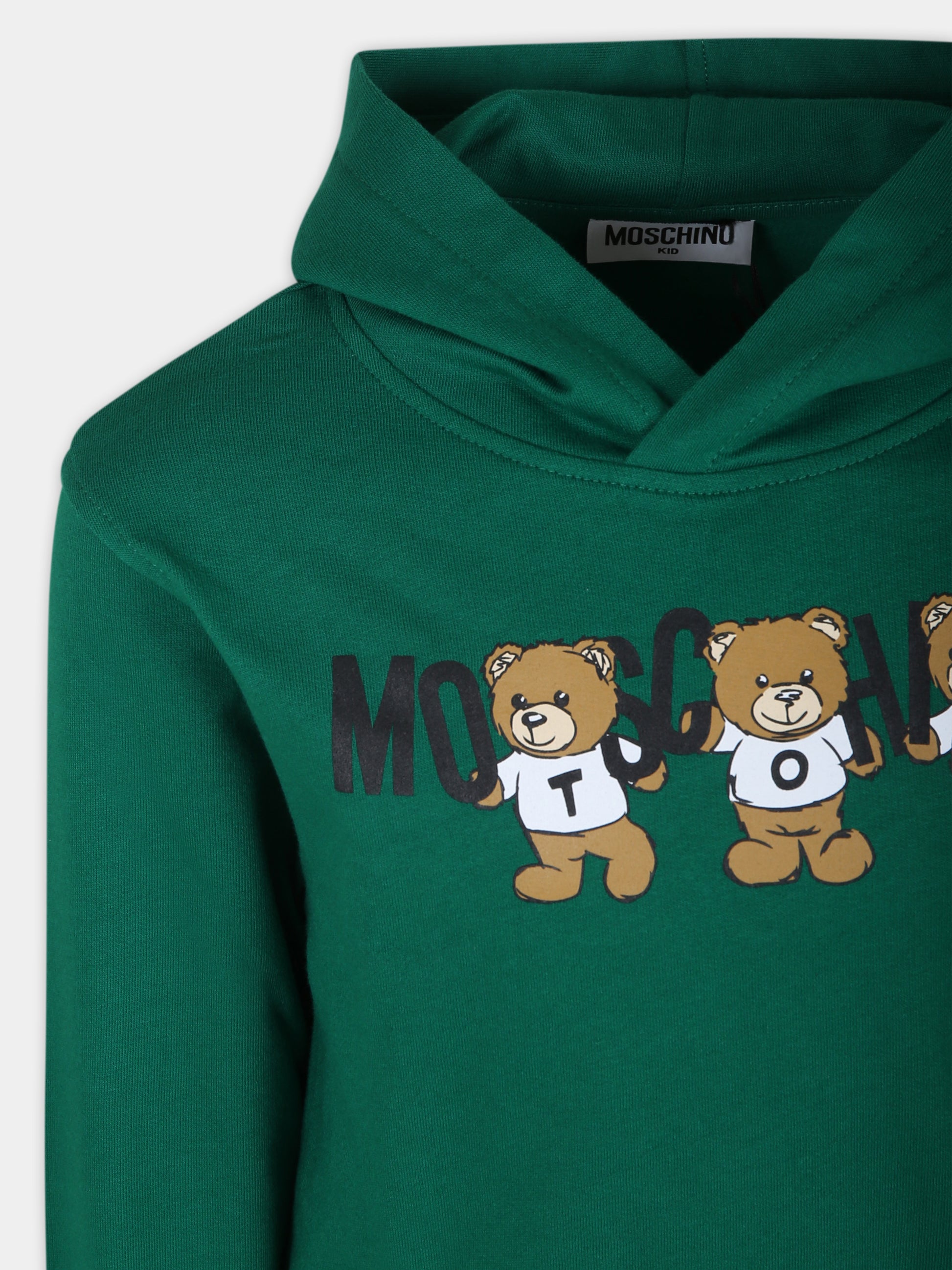 Felpa verde per bambini con tre Teddy Bears,Moschino Kids,HMF07K LCA40 30139