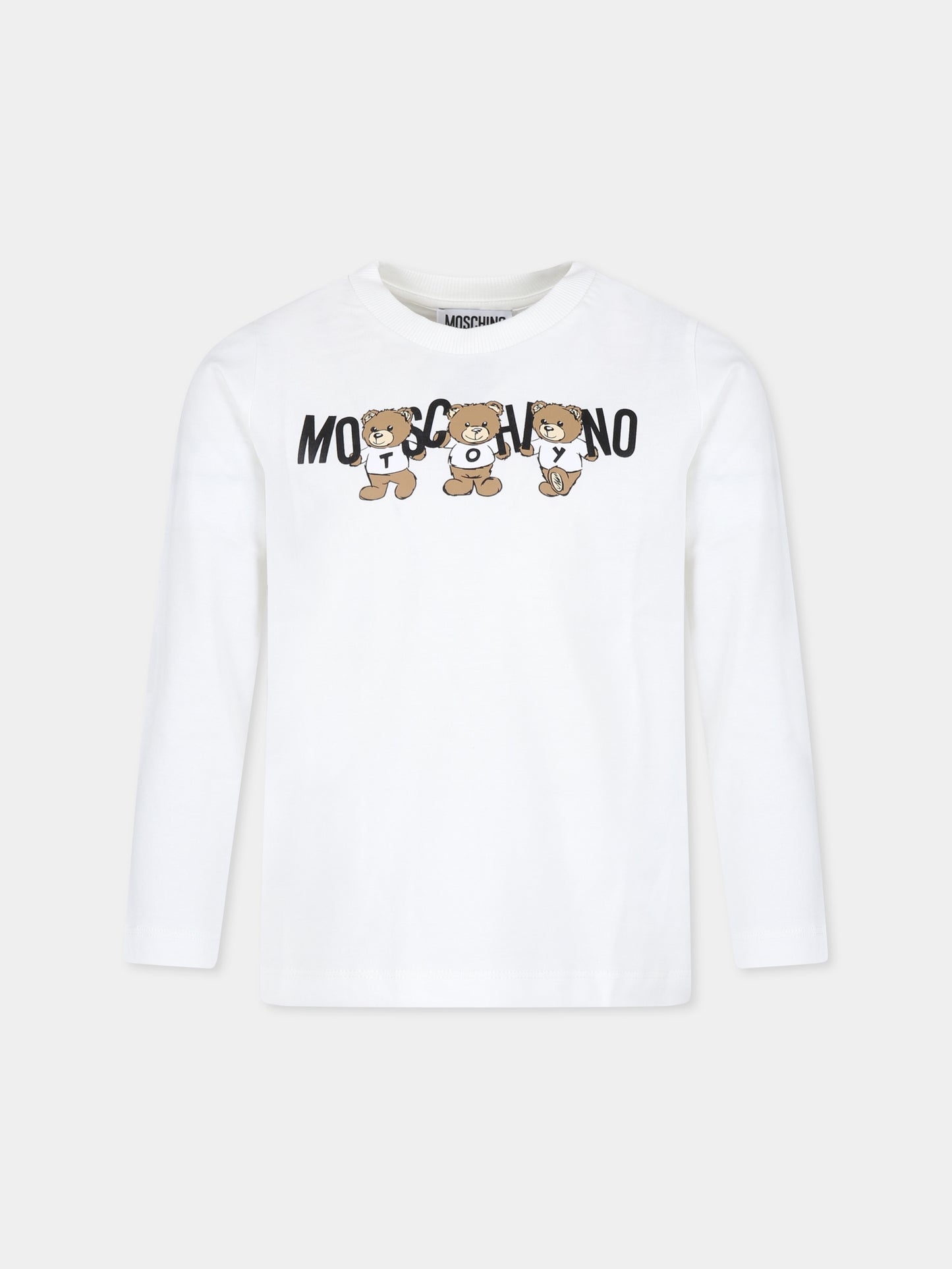 T-shirt avorio per bambini con tre Teddy Bears,Moschino Kids,HQO00J LAA10 10063