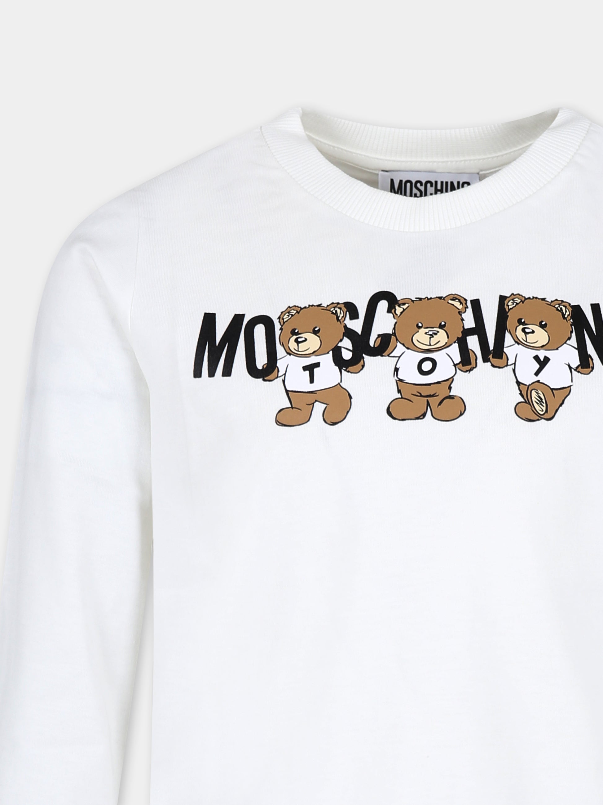 T-shirt avorio per bambini con tre Teddy Bears,Moschino Kids,HQO00J LAA10 10063