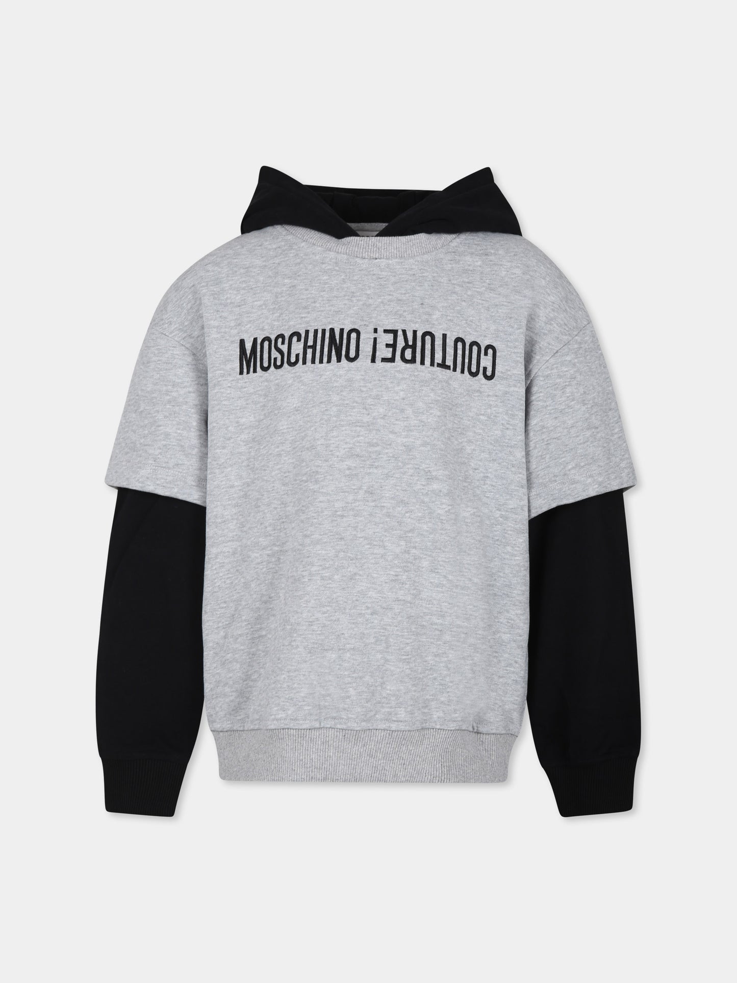 Felpa grigia per bambino con logo,Moschino Kids,HUF08K LCA61 60901