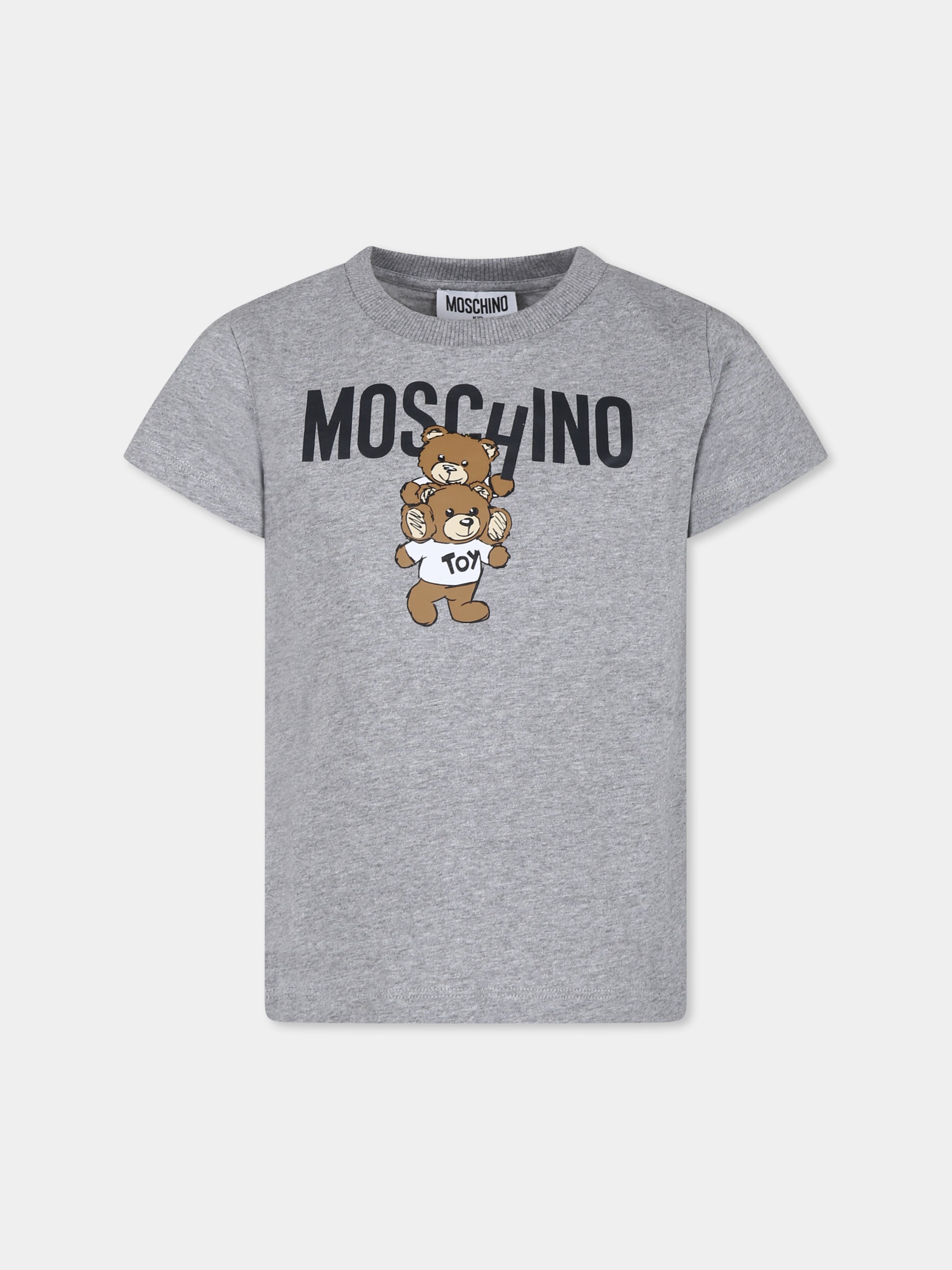 T-shirt grigia per bambini con due Teddy Bears,Moschino Kids,HVM04K LAA01 60901