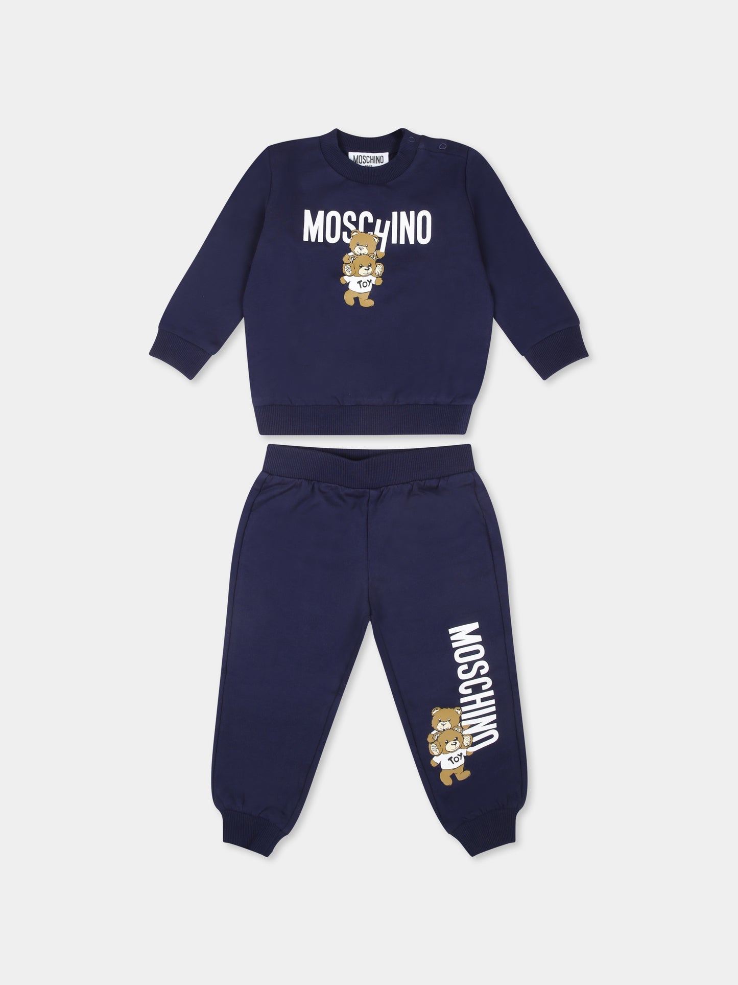 Completo blu per neonati con due Teddy Bears,Moschino Kids,M6K02P LCA14 40016