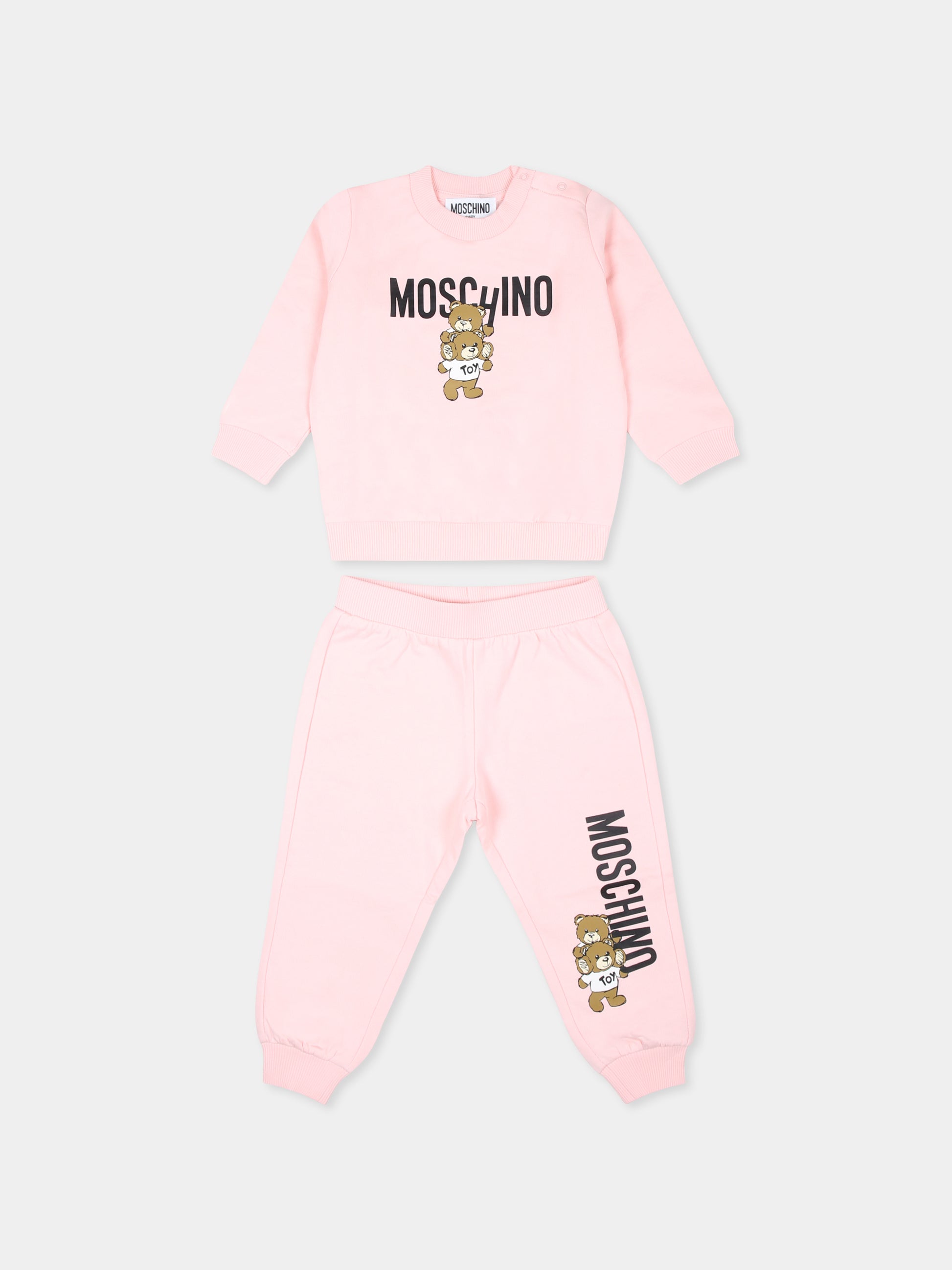 Completo rosa per neonata con due Teddy Bears,Moschino Kids,M6K02P LCA14 50209