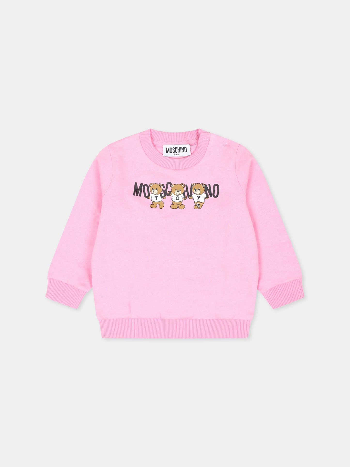 Felpa rosa per neonata con tre Teddy Bears,Moschino Kids,M8F04Q LCA40 50243