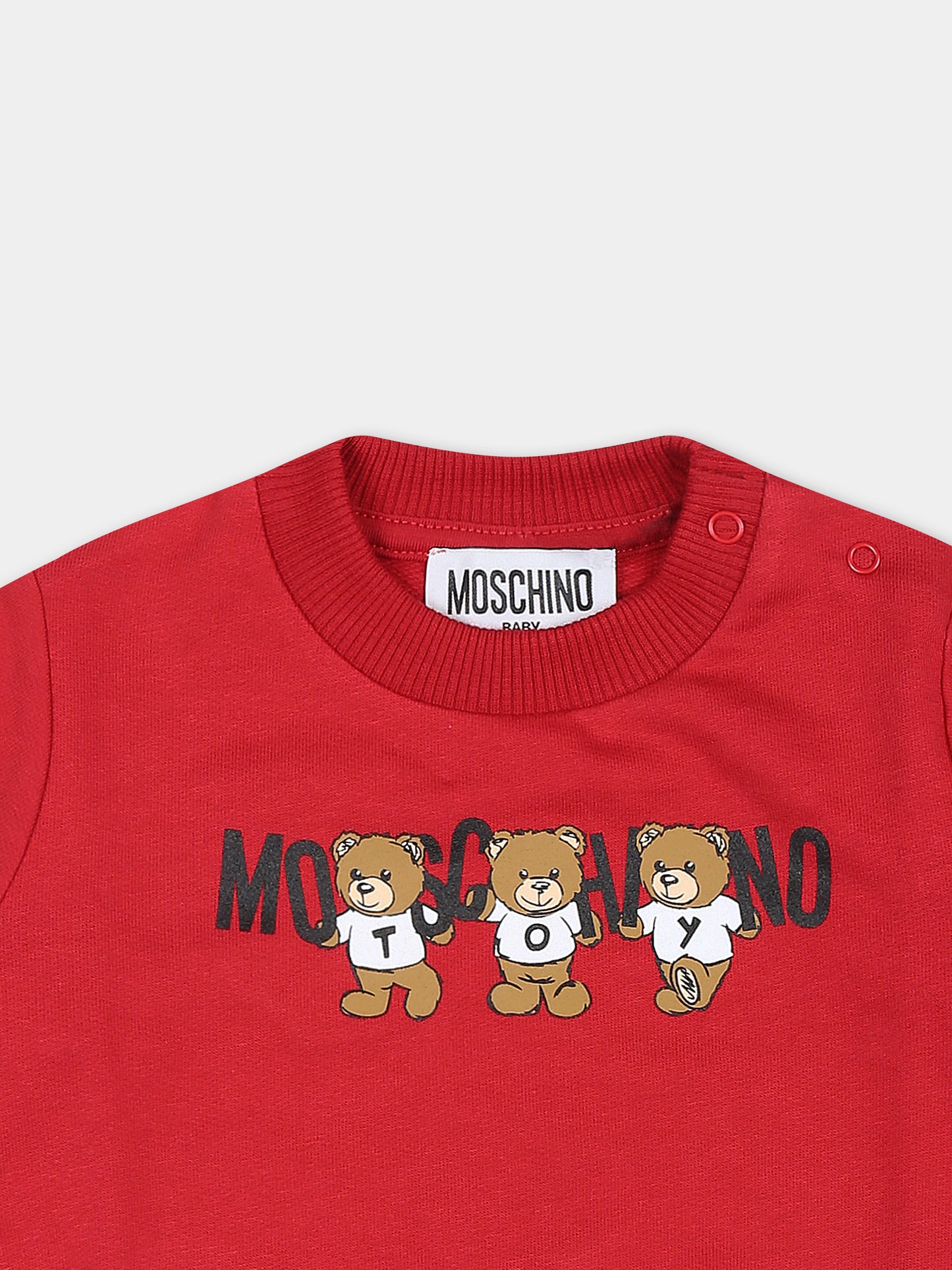 Felpa bordeaux per neonati con tre Teddy Bears,Moschino Kids,M8F04Q LCA40 50307