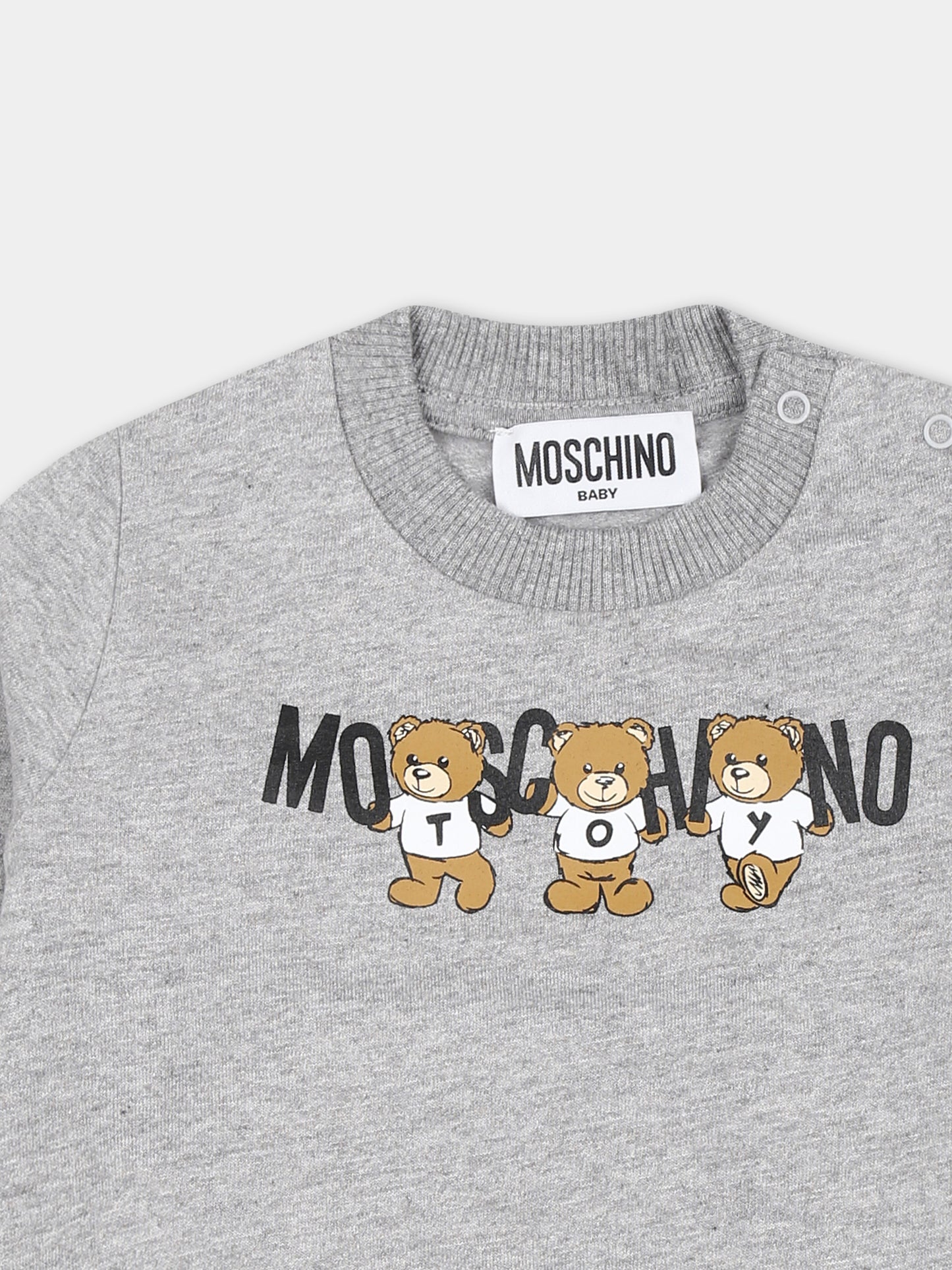 Felpa bordeaux per neonati con tre Teddy Bears,Moschino Kids,M8F04Q LCA40 60901