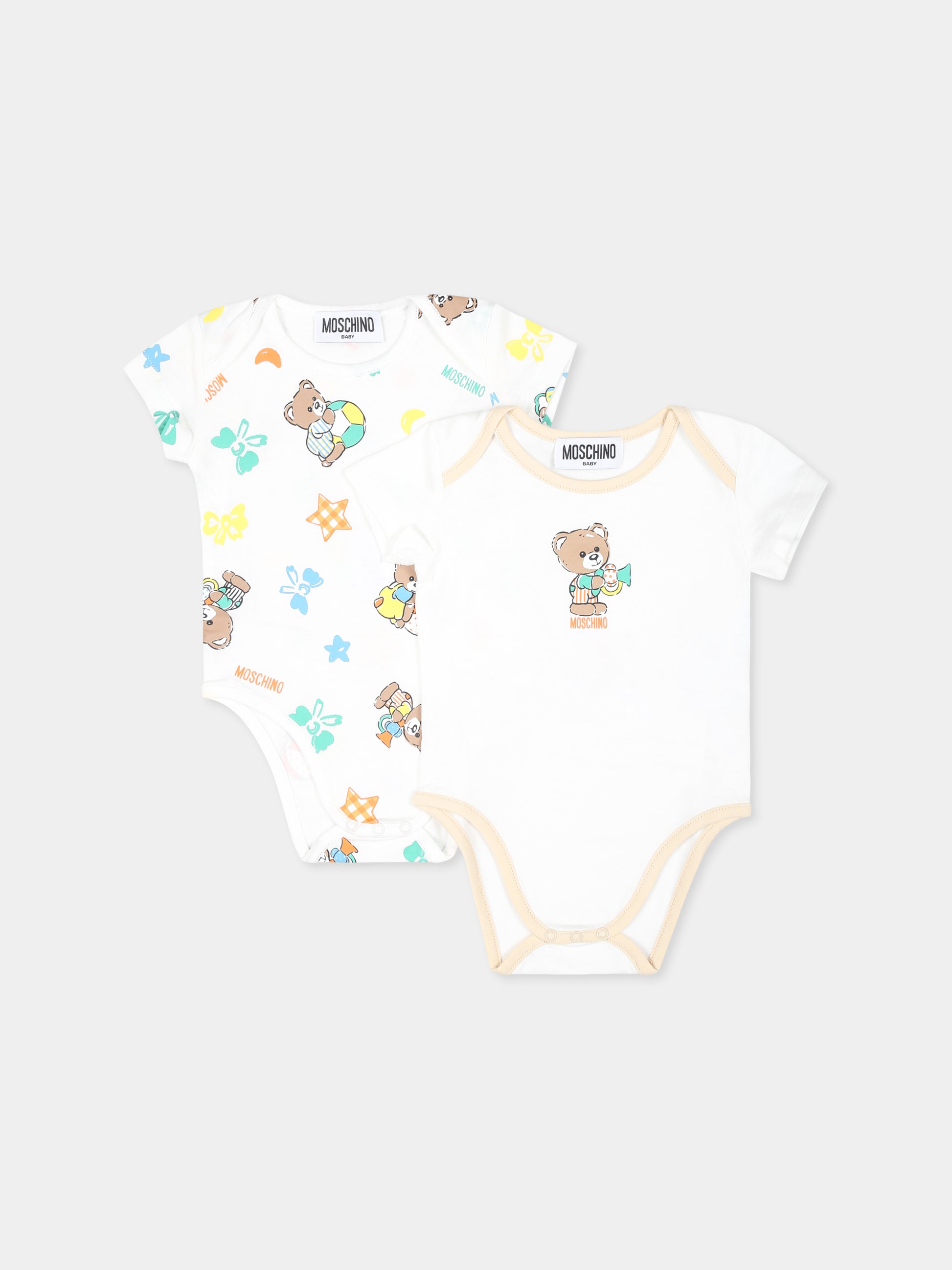 Set body avorio per neonati con Teddy Bear e stelle,Moschino Kids,M8Y017 LAB99 86016