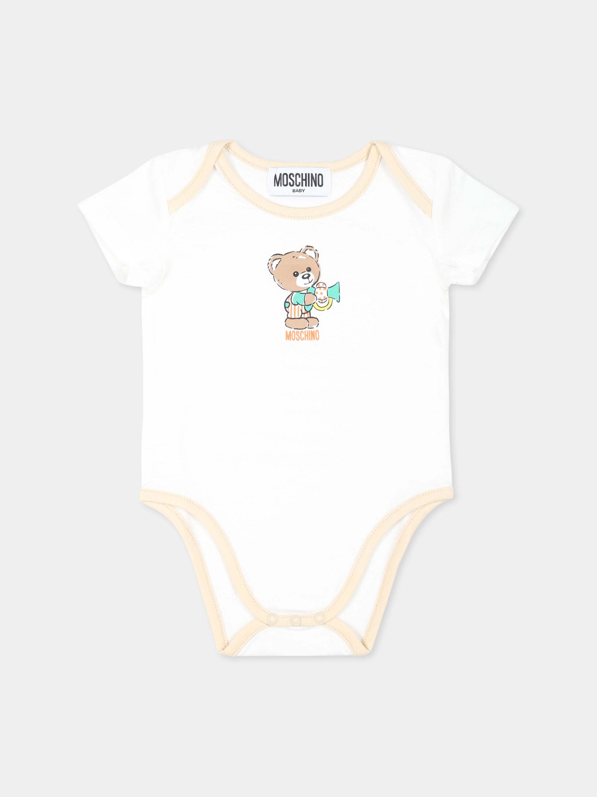 Set body avorio per neonati con Teddy Bear e stelle,Moschino Kids,M8Y017 LAB99 86016