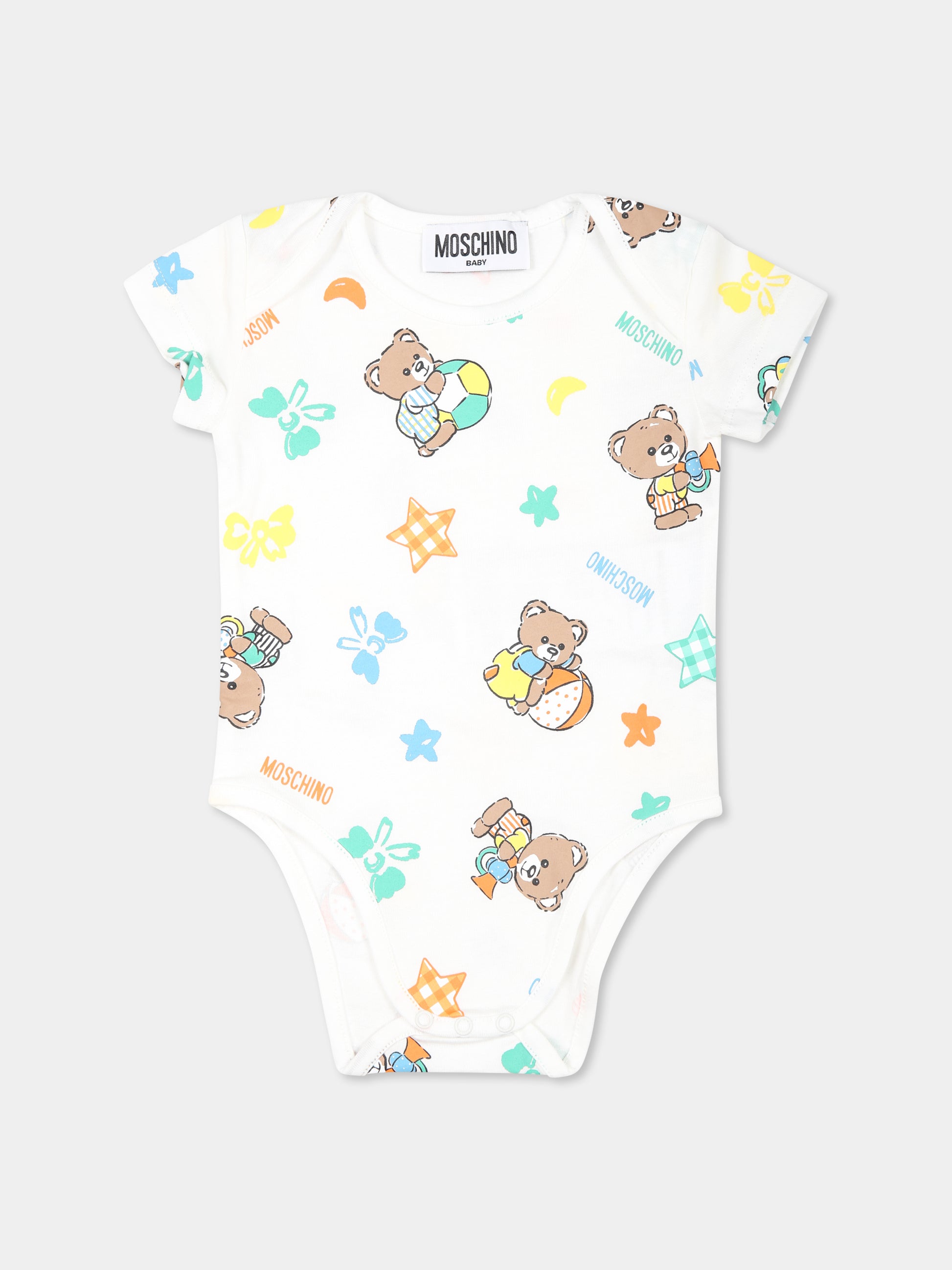 Set body avorio per neonati con Teddy Bear e stelle,Moschino Kids,M8Y017 LAB99 86016