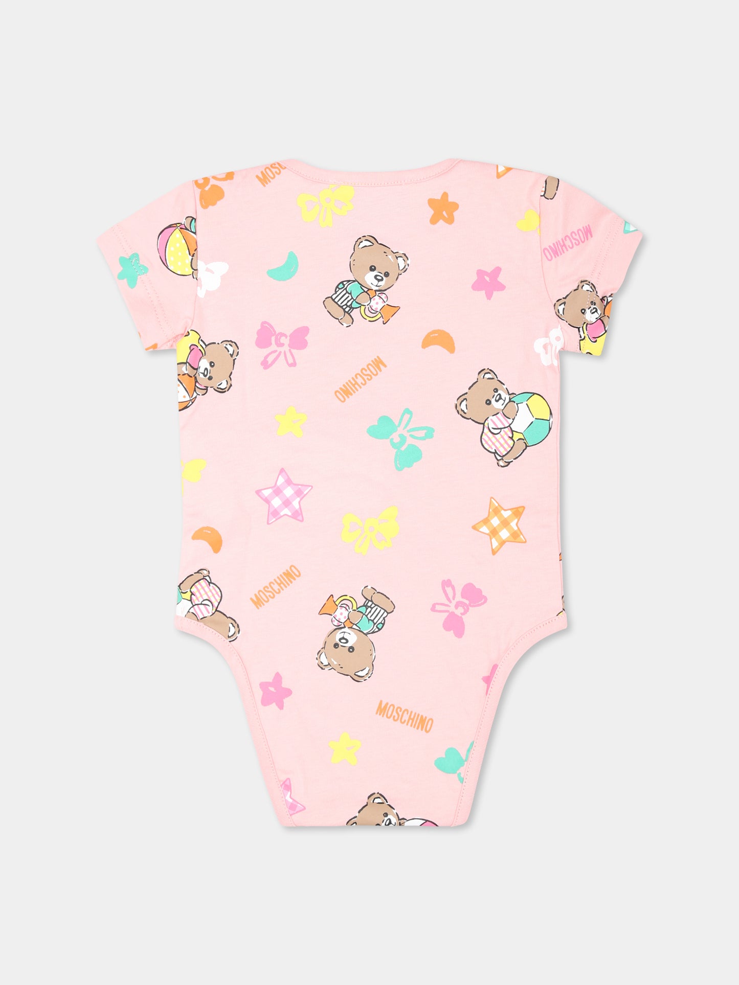 Set body rosa per neonata con Teddy Bear,Moschino Kids,M8Y017 LAB99 86017