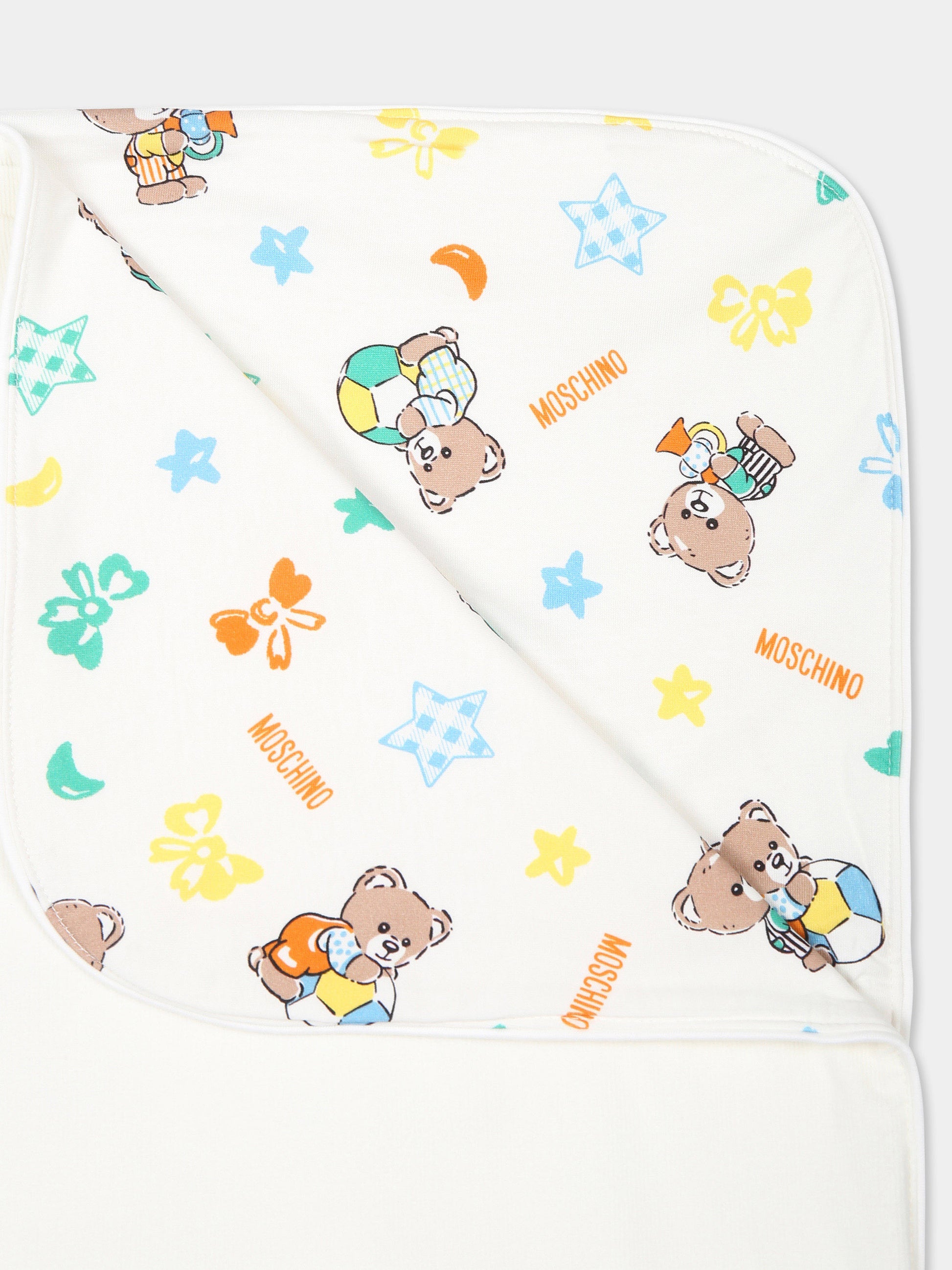 Coperta avorio per neonati con Teddy Bear e stelle,Moschino Kids,MMB00F LWA06 10063