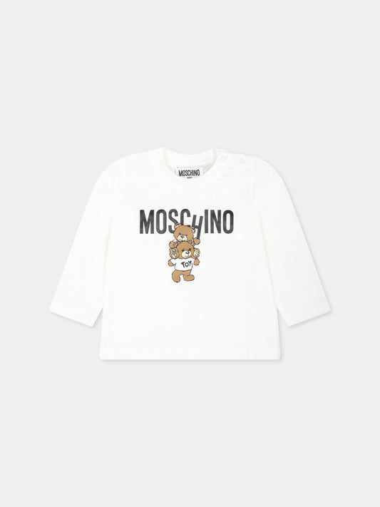 T-shirt bianca per neonati con Teddy Bear,Moschino Kids,MMO00R LAA01 10063