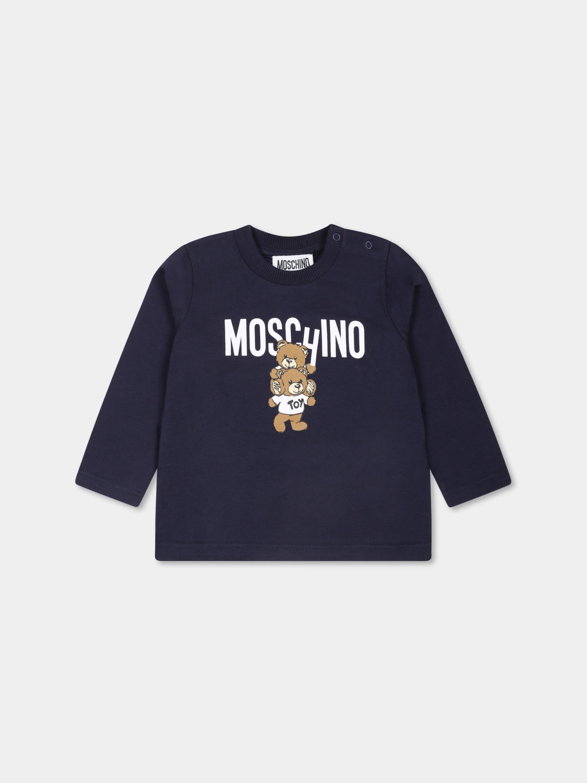 T-shirt blu per neonati con Teddy Bear,Moschino Kids,MMO00R LAA01 40016