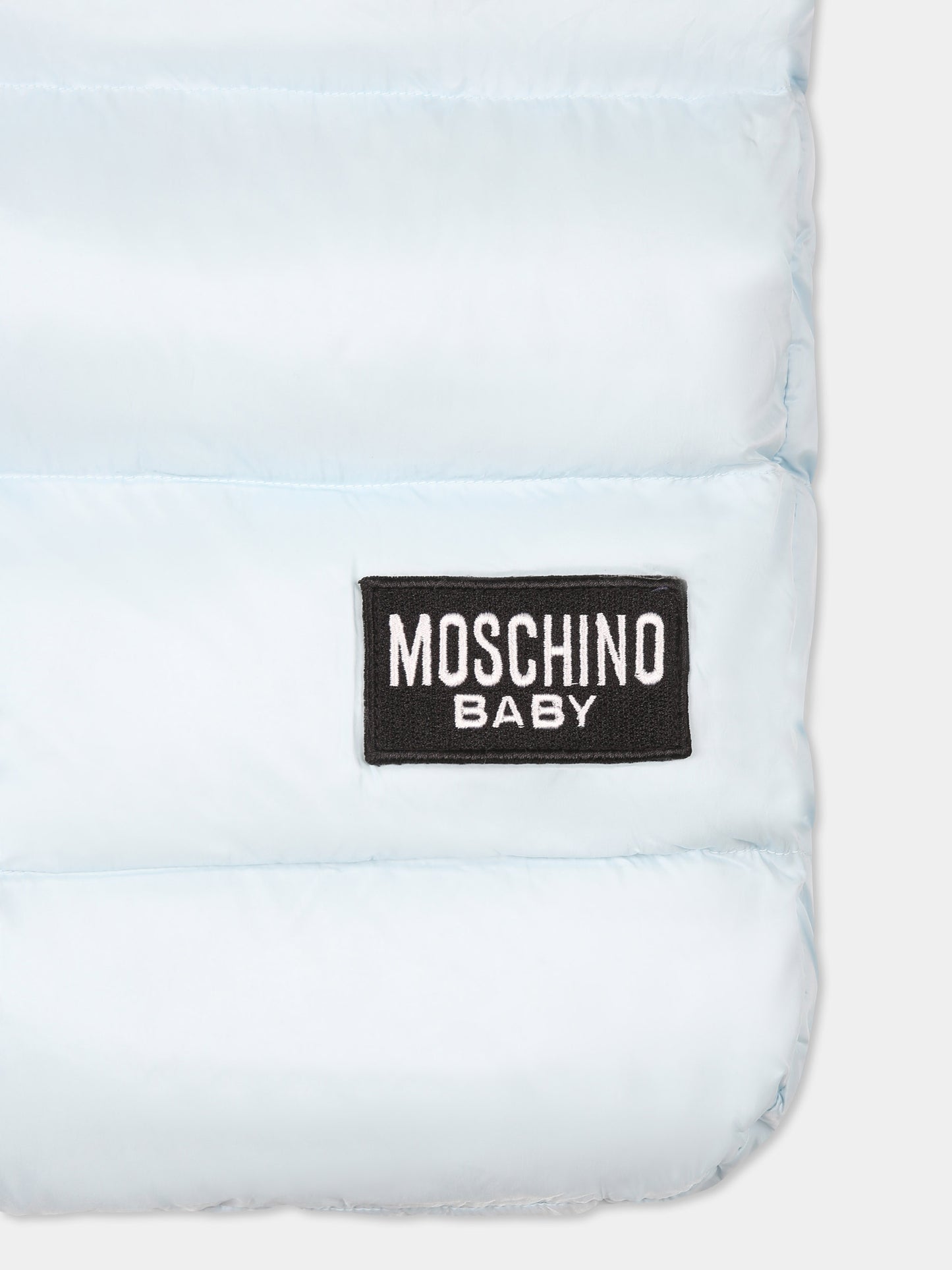 Sacco nanna celeste per neonato con patch logato,Moschino Kids,MUE00Q L3A22 40304