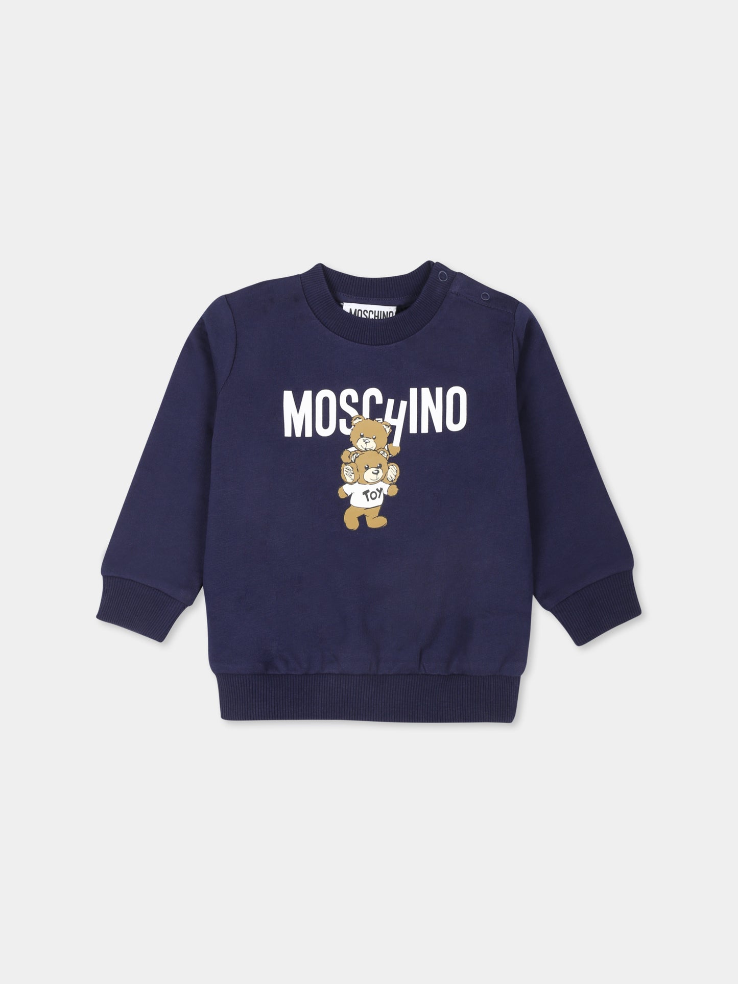 Felpa blu per neonati con due Teddy Bears,Moschino Kids,MUF05J LCA14 40016