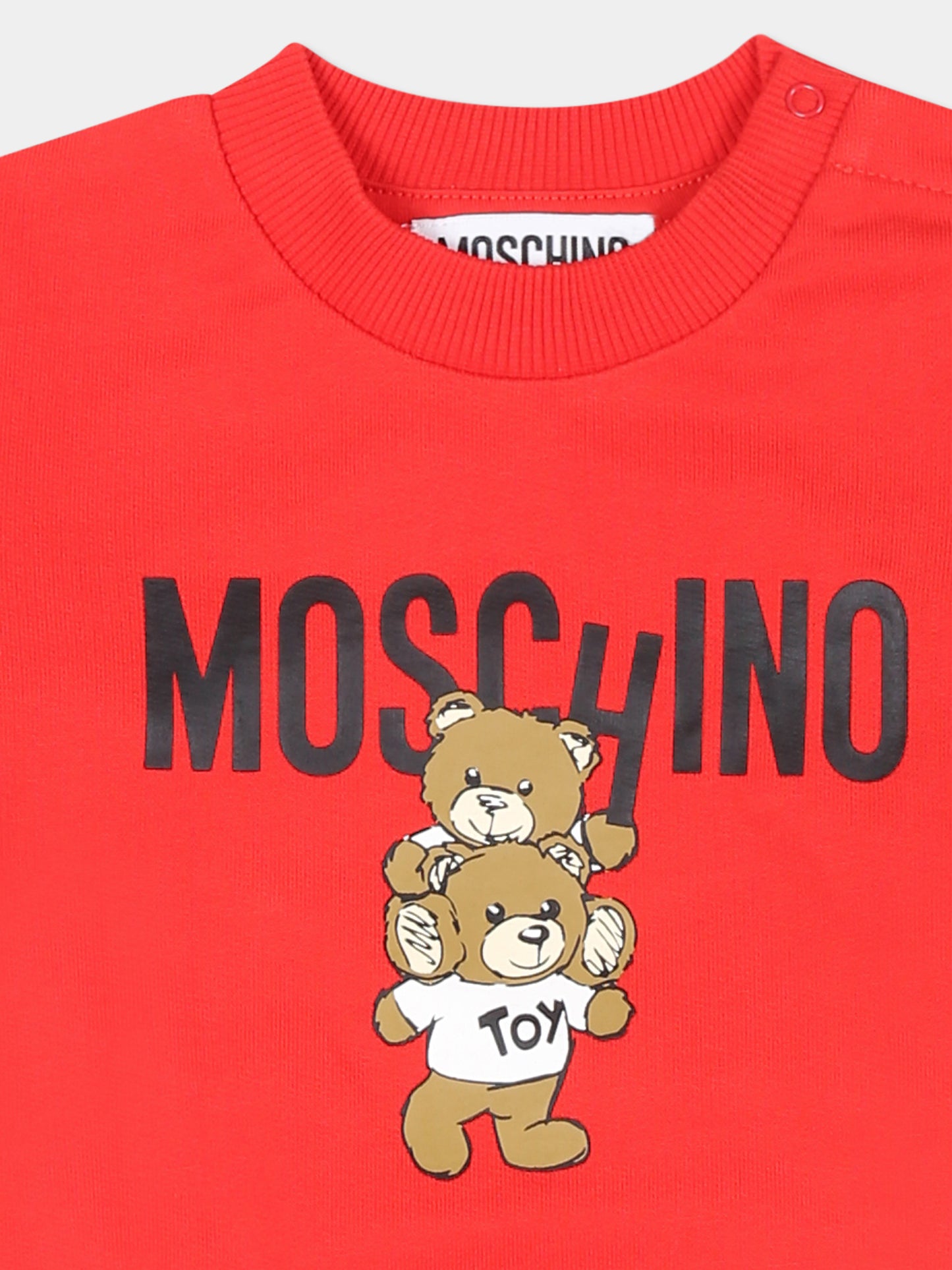 Felpa rossa per neonati con due Teddy Bears,Moschino Kids,MUF05J LCA14 50109