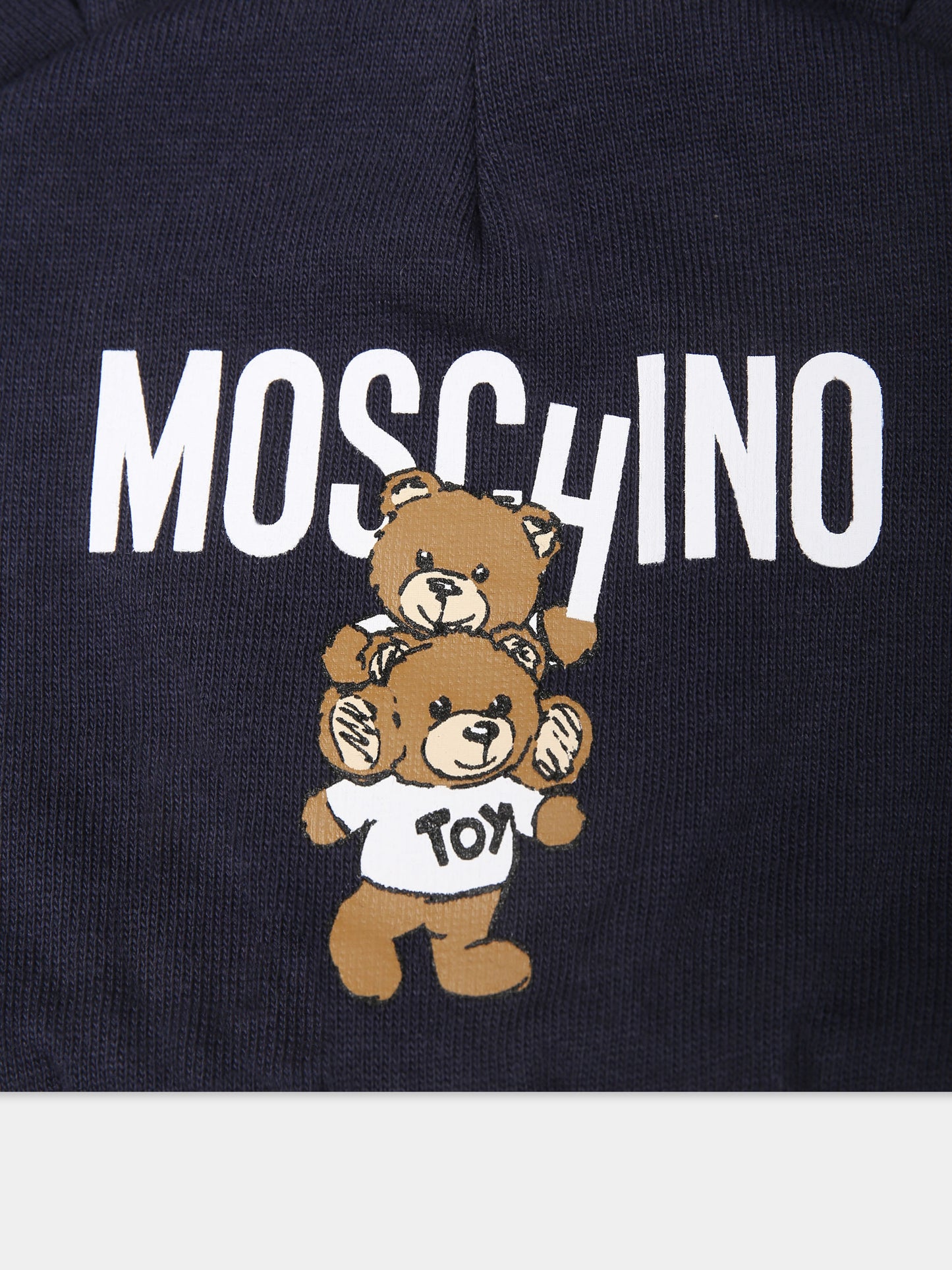 Cappello blu per neonato con due Teddy Bear,Moschino Kids,MUX04V LCA14 40016