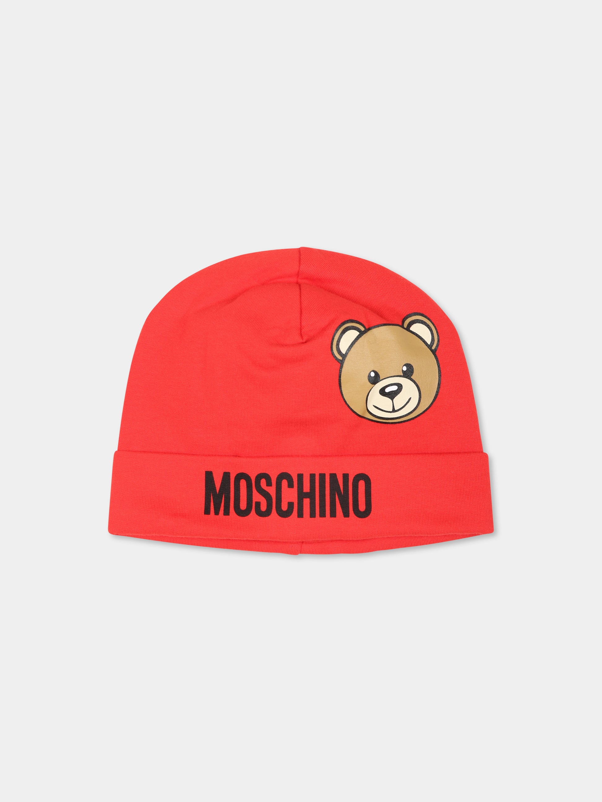 Cappello rosso per neonati con Teddy Bear,Moschino Kids,MUX050 LDA17 50109