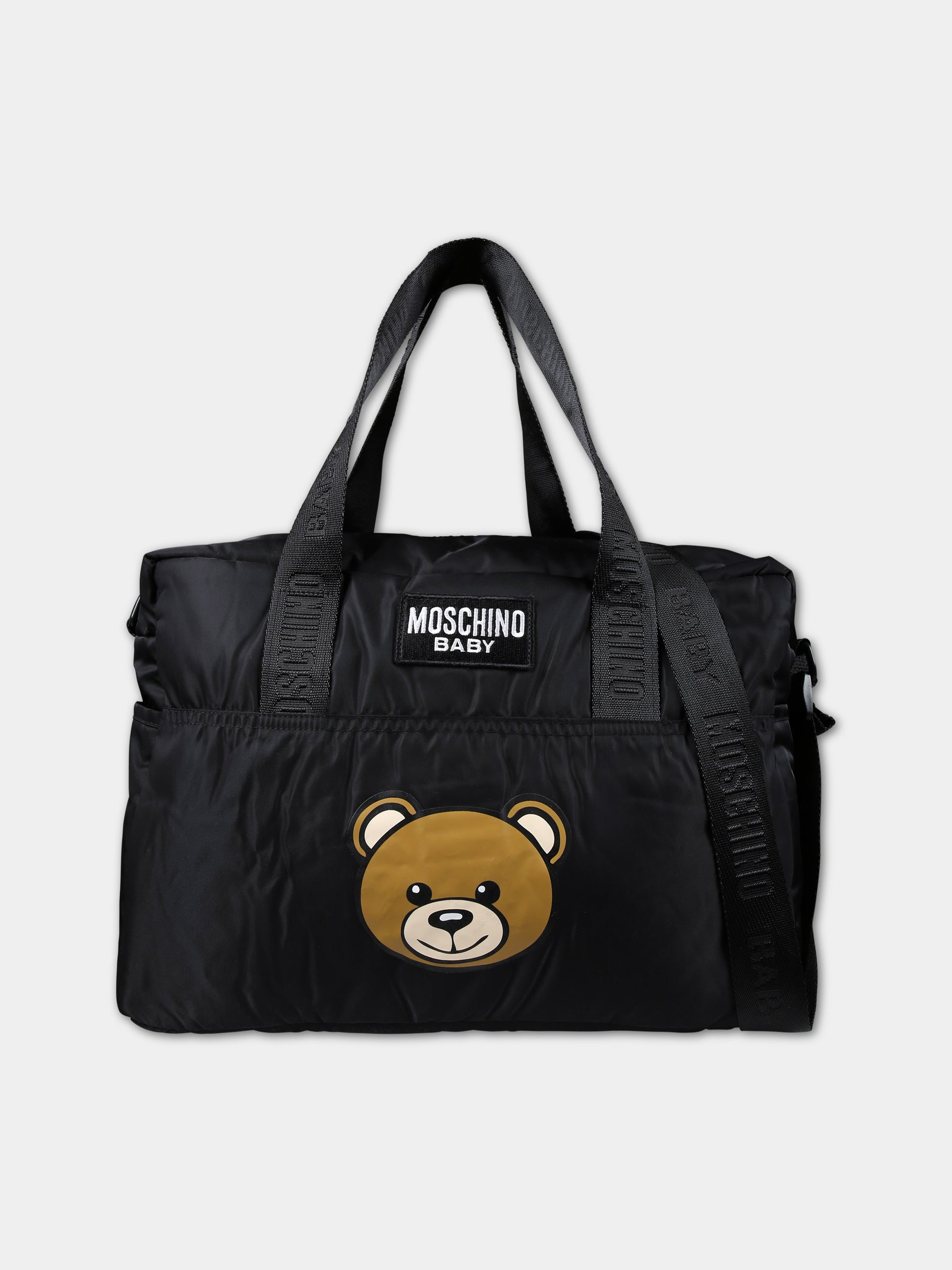 Borsa mamma nera per neonati con Teddy bear e logo,Moschino Kids,MUX052 L3A89 60100