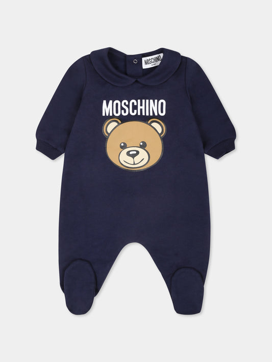 Tutina blu per neonato con Teddy Bear,Moschino Kids,MUY078 LCA40 40016