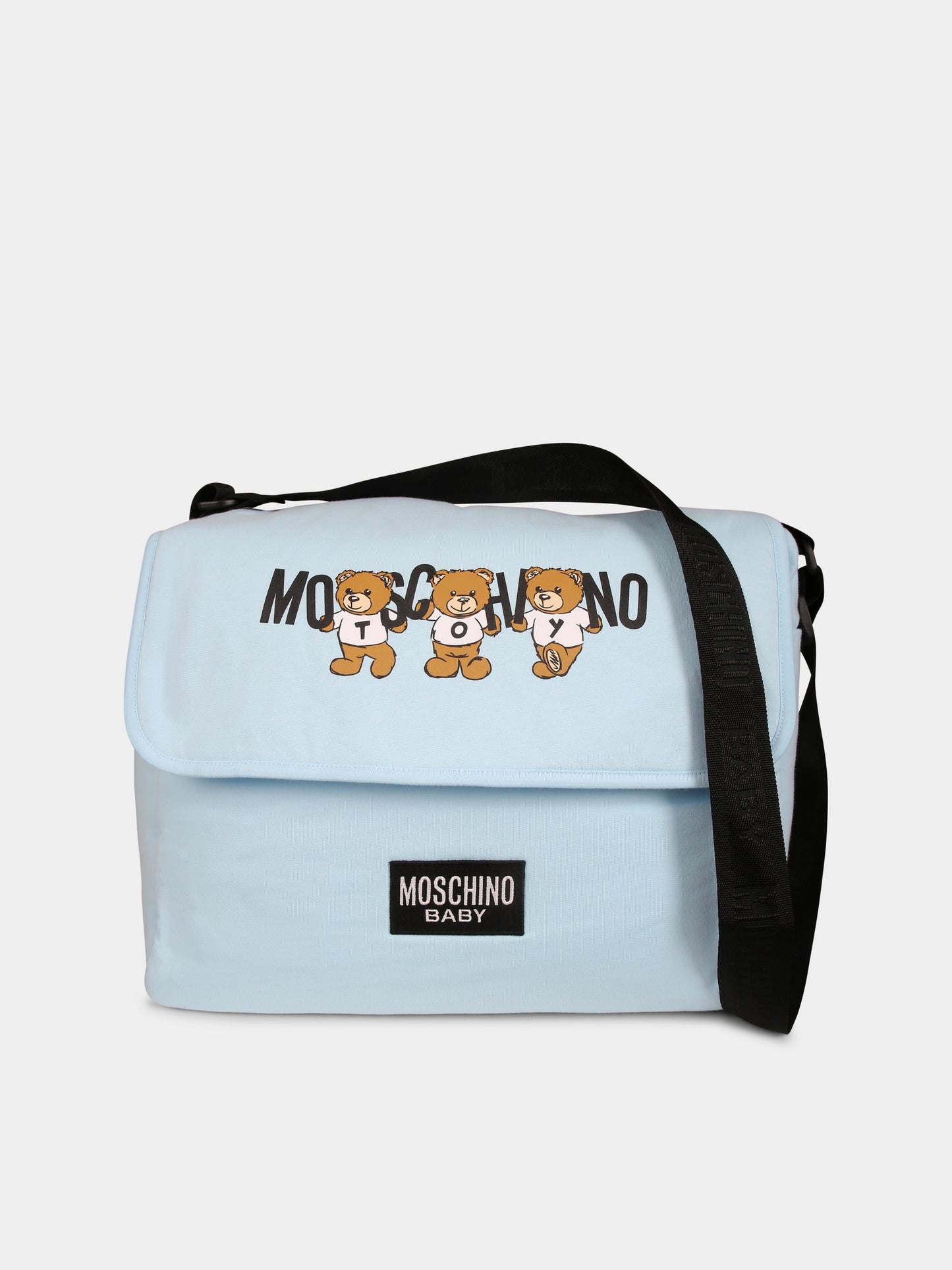 Borsa mamma celeste per neonato con tre Teddy Bears,Moschino Kids,MVX03D LCA40 40304