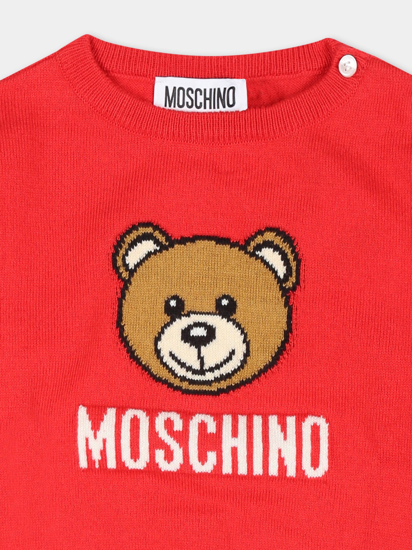 Maglione rosso per neonati con Teddy Bear,Moschino Kids,MYW00J LHE43 50109