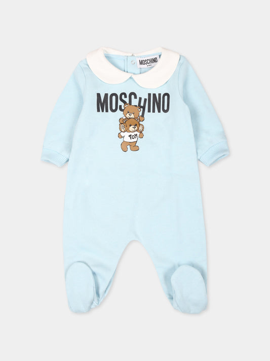 Tutina celeste per neonato con due Teddy Bears,Moschino Kids,MZY037 LCA14 40304