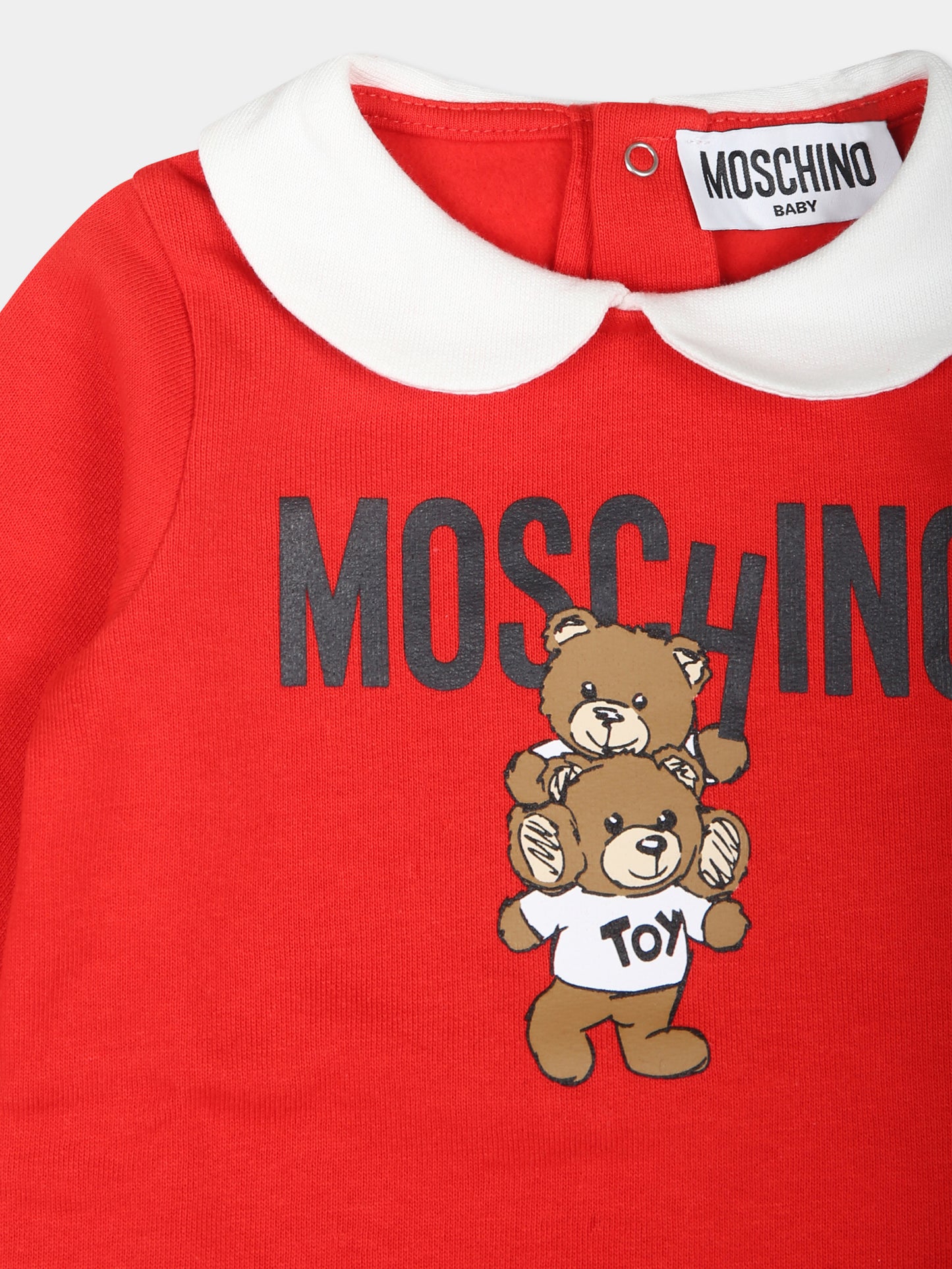 Tutina rossa per neonati con due Teddy Bears,Moschino Kids,MZY037 LCA14 50109