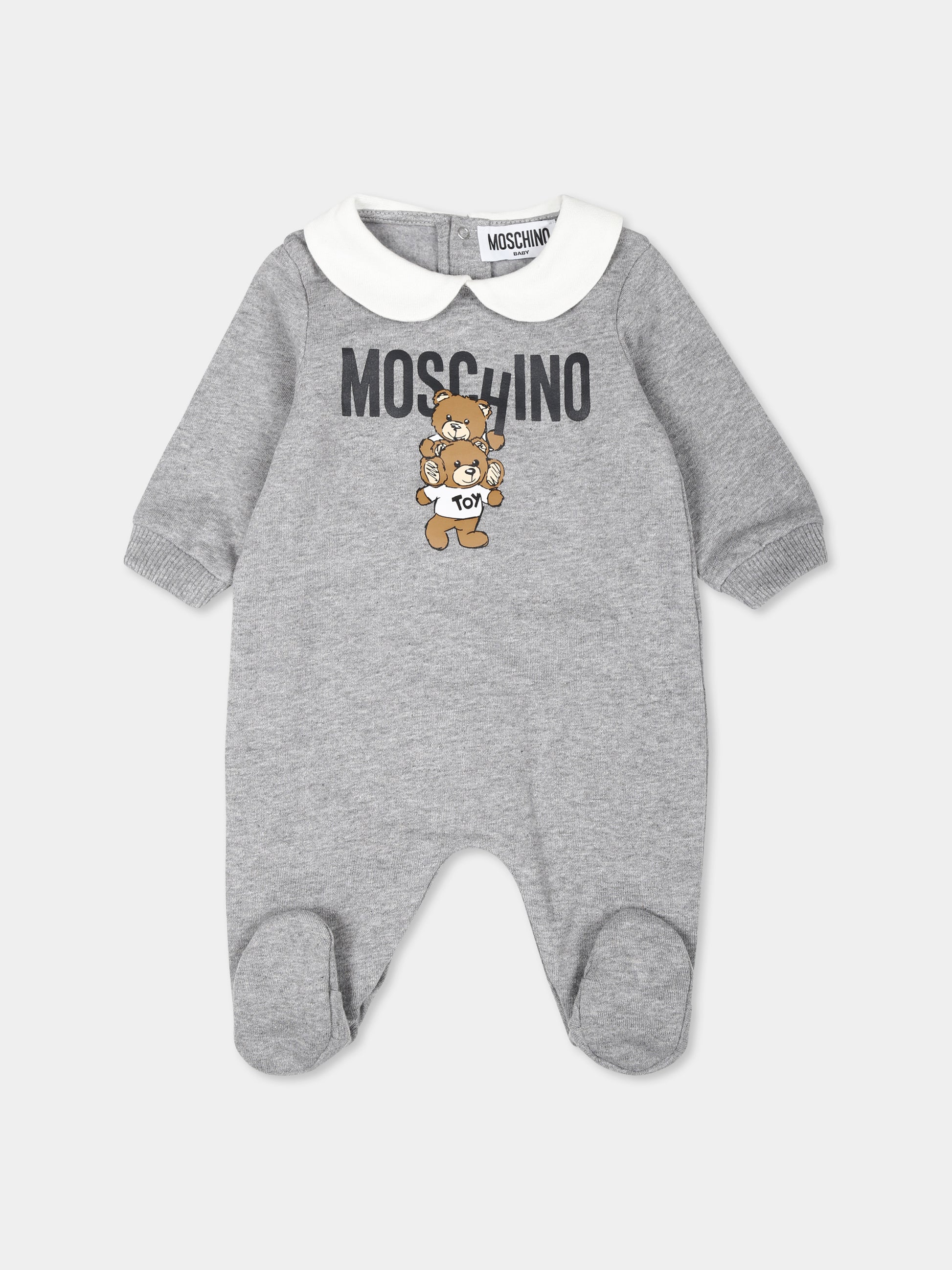 Tutina grigia per neonati con due Teddy Bears,Moschino Kids,MZY037 LCA14 60901