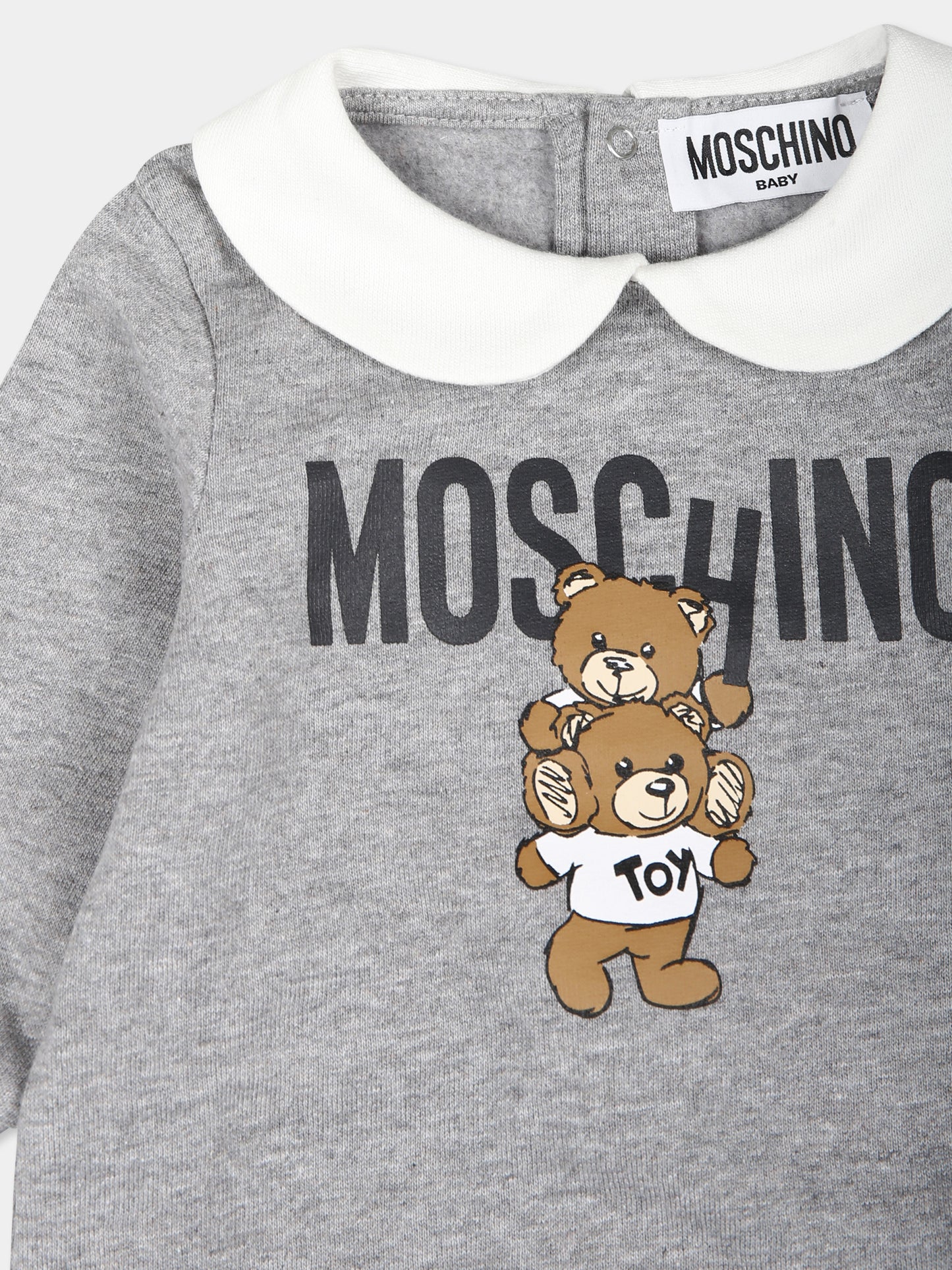 Tutina grigia per neonati con due Teddy Bears,Moschino Kids,MZY037 LCA14 60901