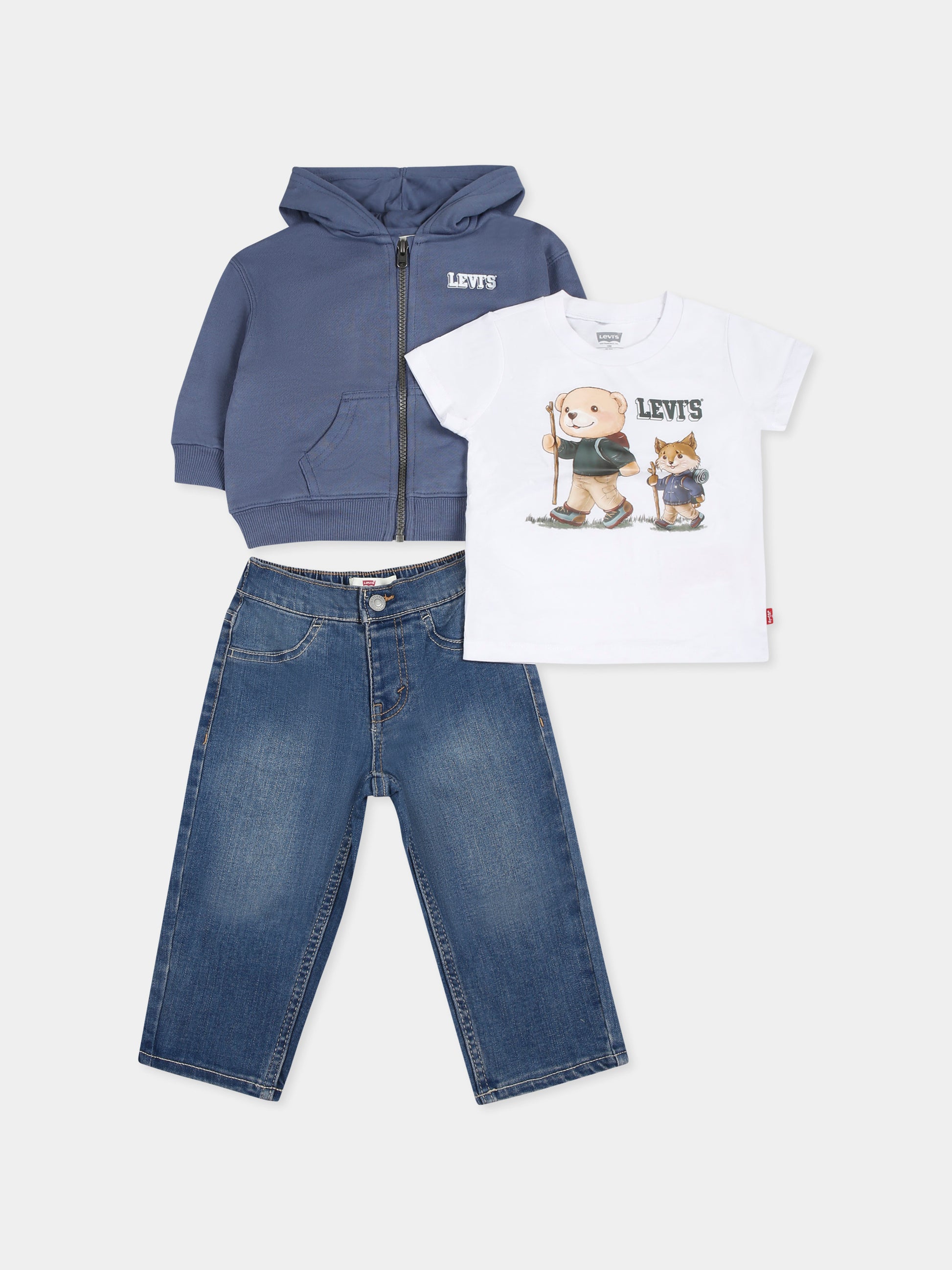 Completo blu per neonato con logo e orso,Levi's Kids,6EL340 C1E