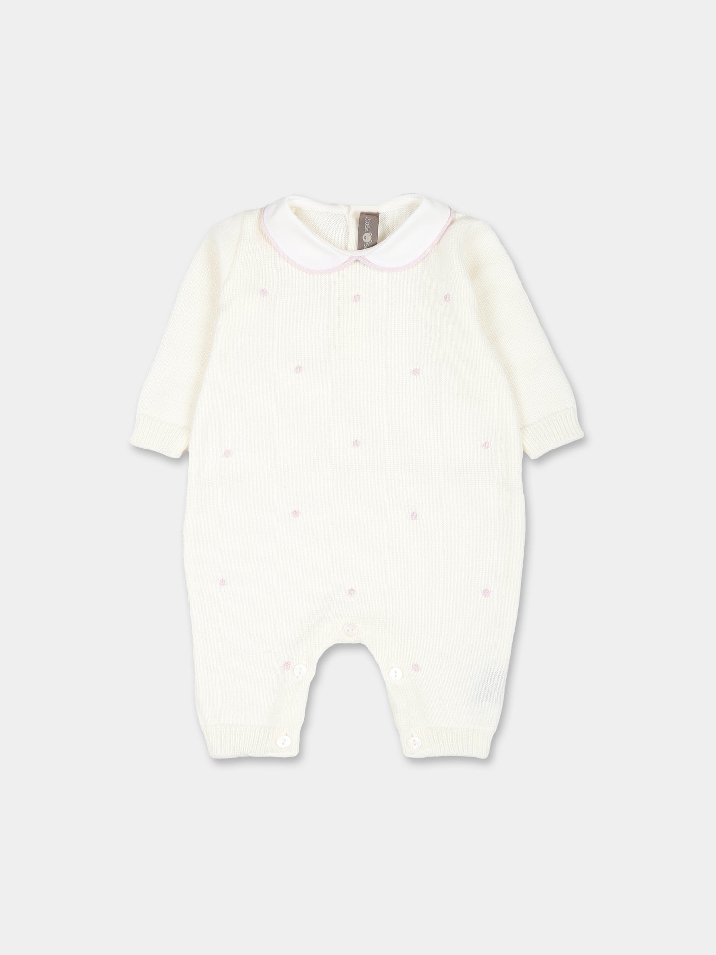 Tutina bianca per neonata con pois lilla,Little Bear,9115 LATTE/GLICINE