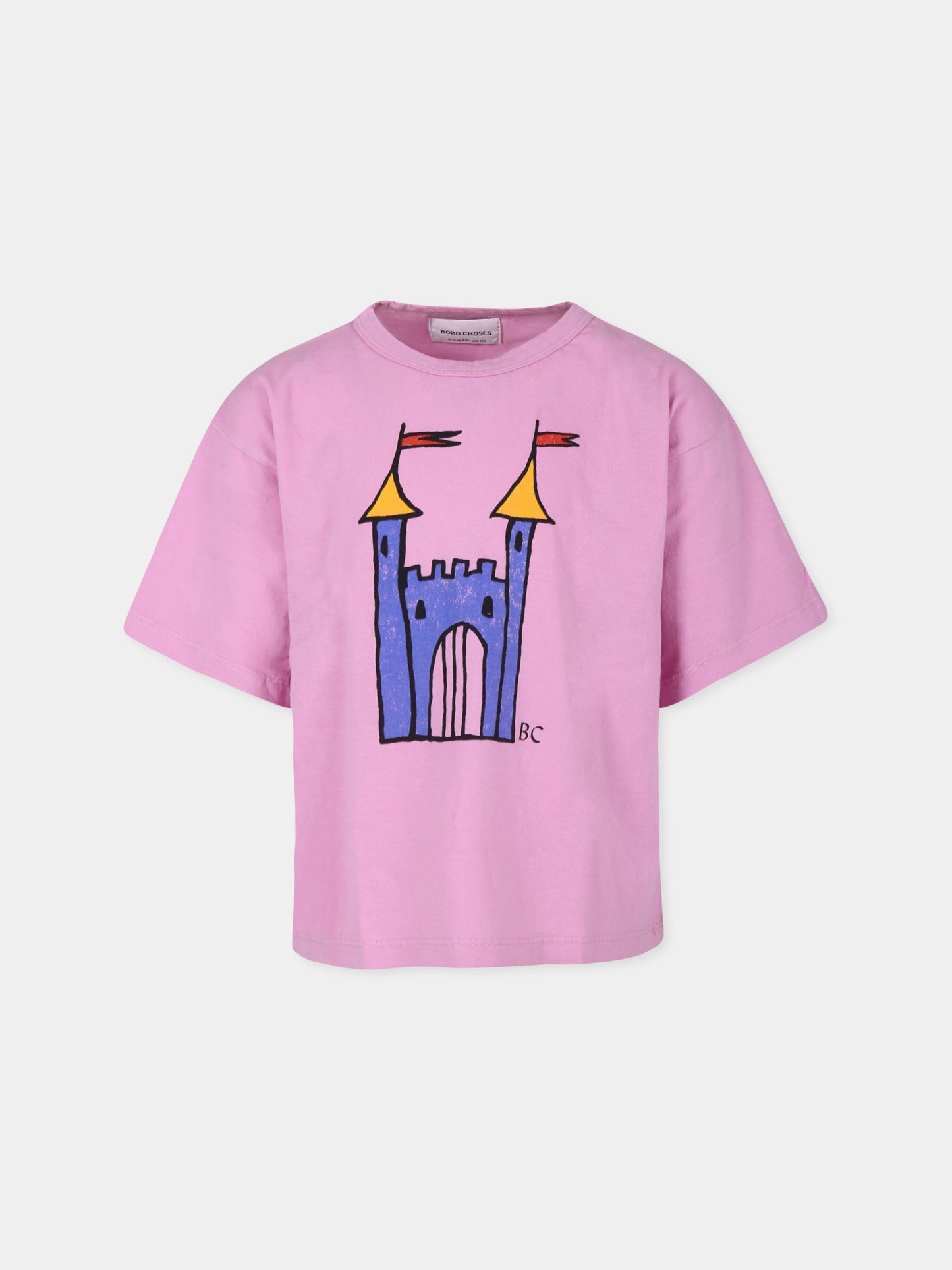 T-shirt rosa per bambina con castello,Bobo Choses,B224AC005