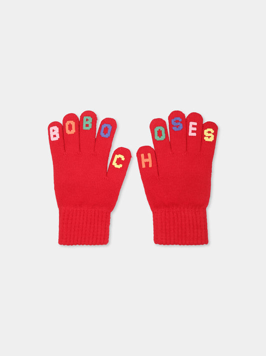 Guanti rossi per bambini con logo,Bobo Choses,B224AI041