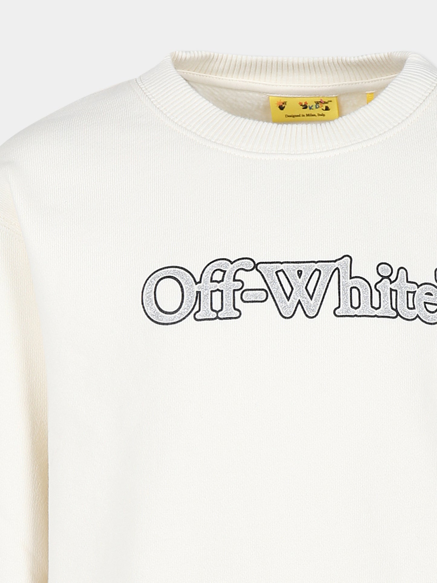 Felpa avorio per bambina con logo,Off White,OGBA001F24FLE0030383