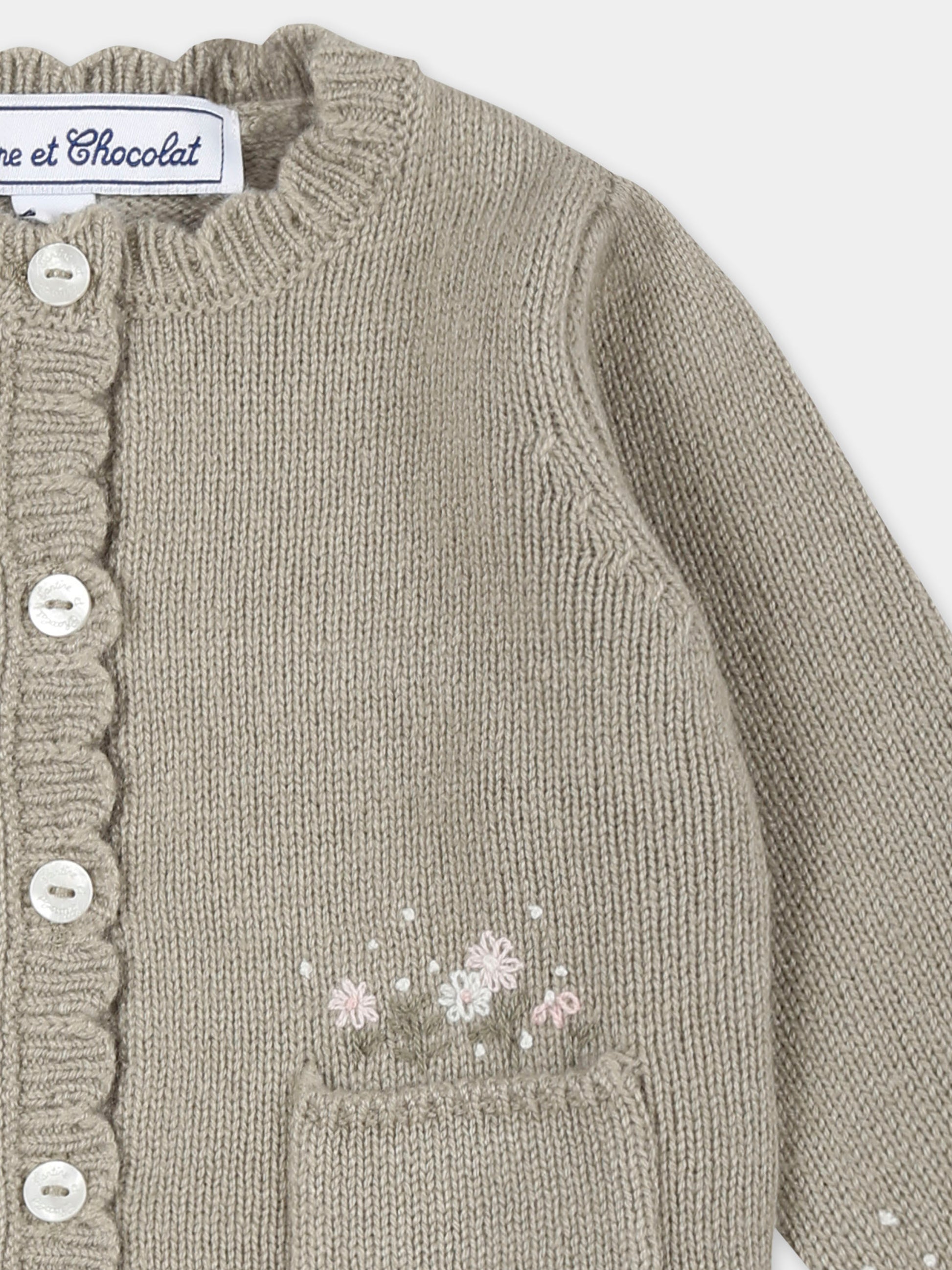 Cardigan verde per neonata con ricami,Tartine Et Chocolat,TZ18111 5224H