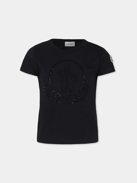 T-shirt nera per bambina con logo,Moncler Kids,J2954 8C00012 83907 999