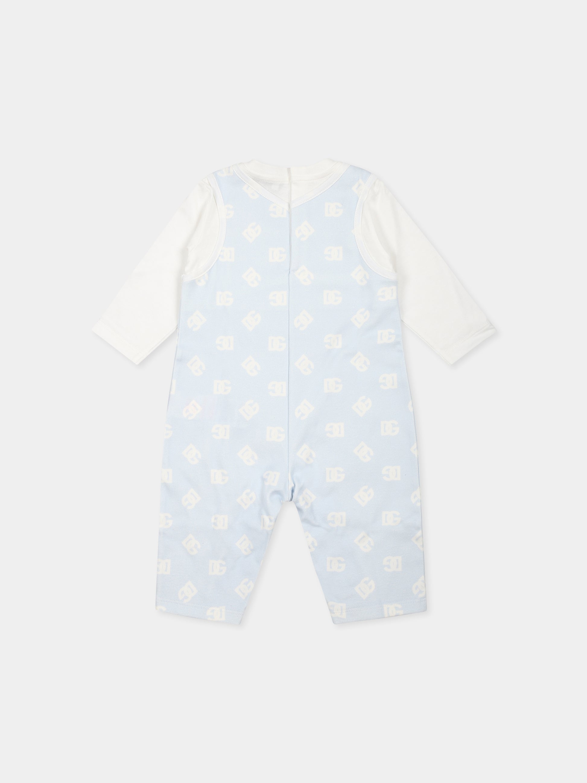 Tutina celeste per neonato con leopardo e logo DG,Dolce & Gabbana Kids,L1JO8R G7N2Z HCVAA