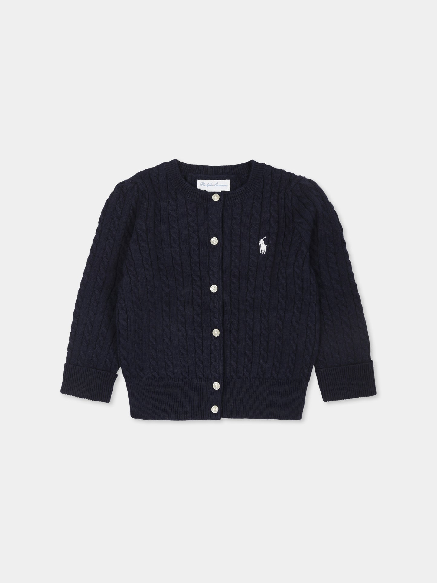 Cardigan blu per neonata con cavallino bianco,Ralph Lauren Kids,543047007