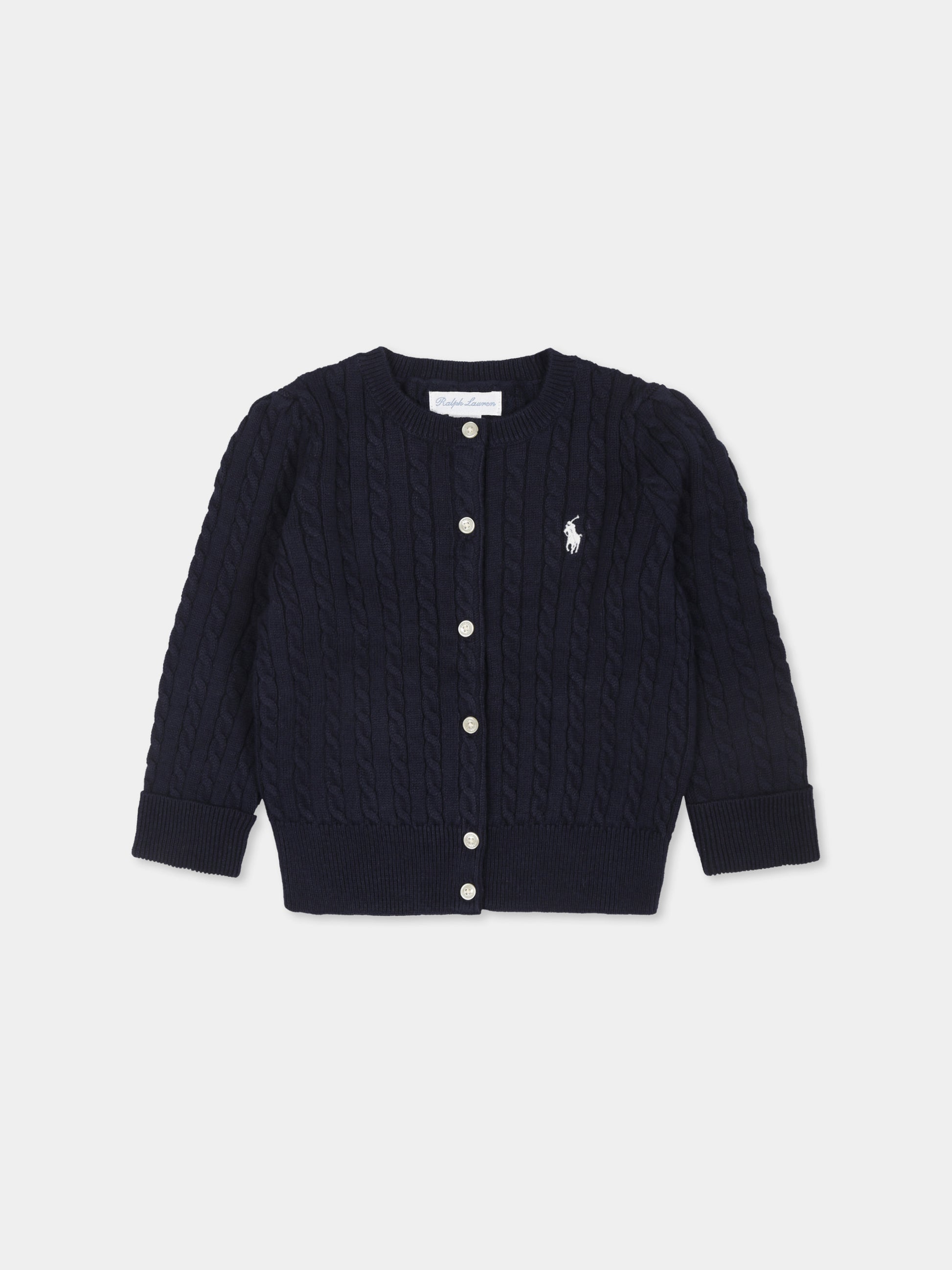 Cardigan blu per neonata con cavallino bianco,Ralph Lauren Kids,543047007